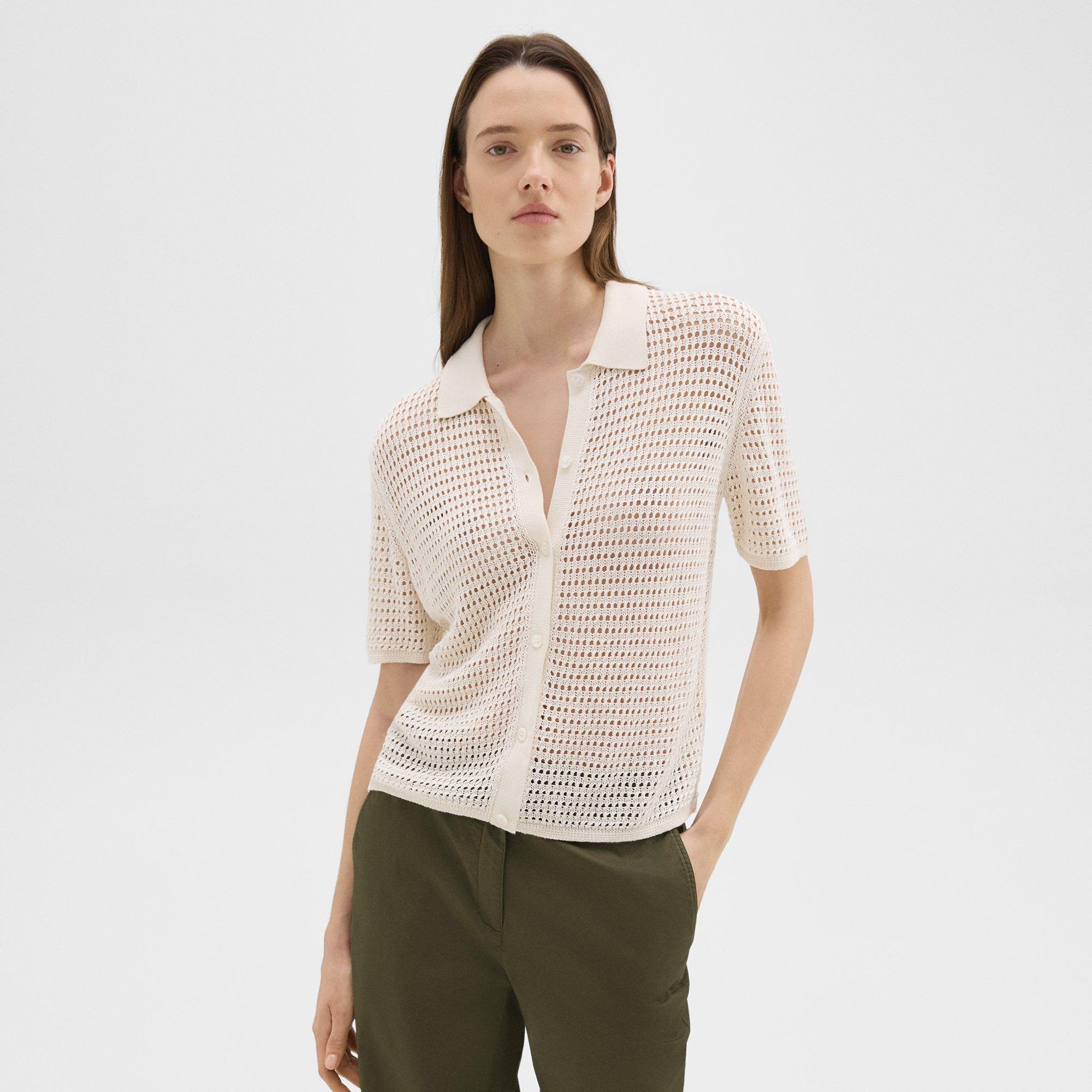 Mesh Short-Sleeve Shirt in Linen-Viscose