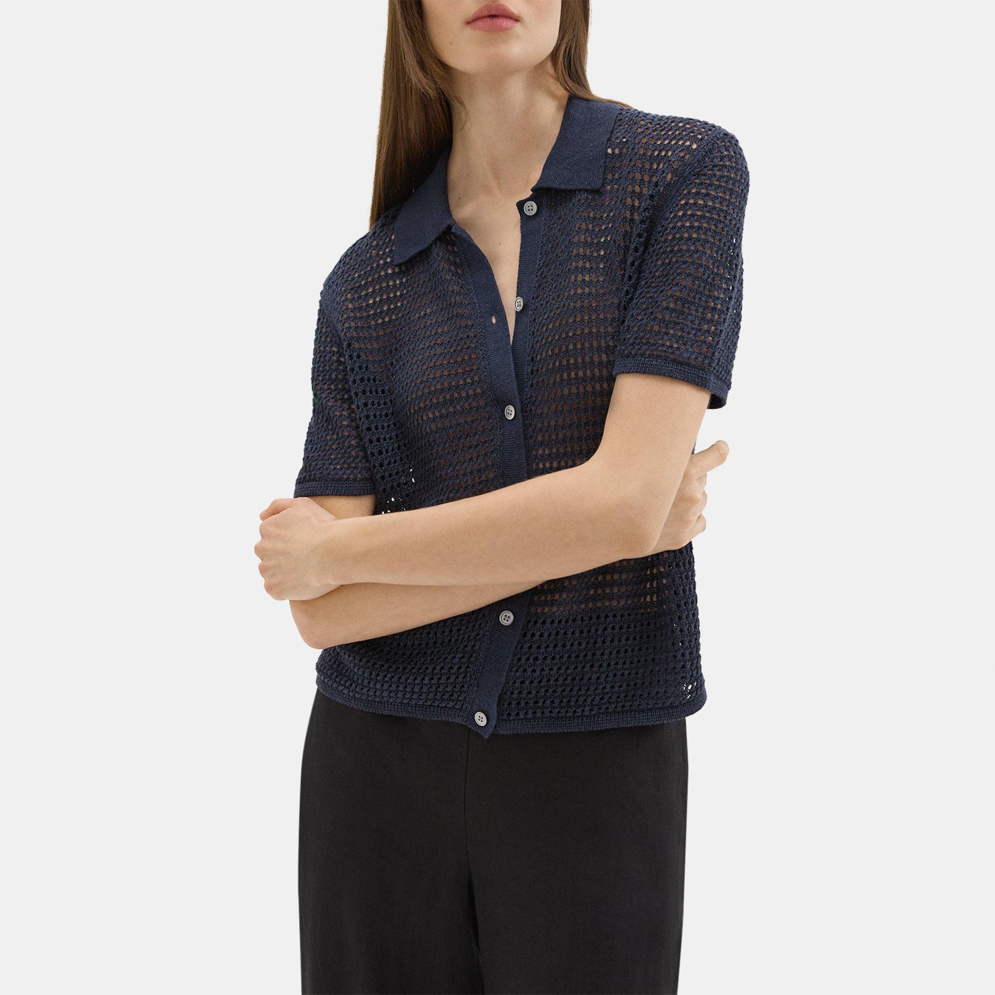 Mesh Short-Sleeve Shirt in Linen-Viscose