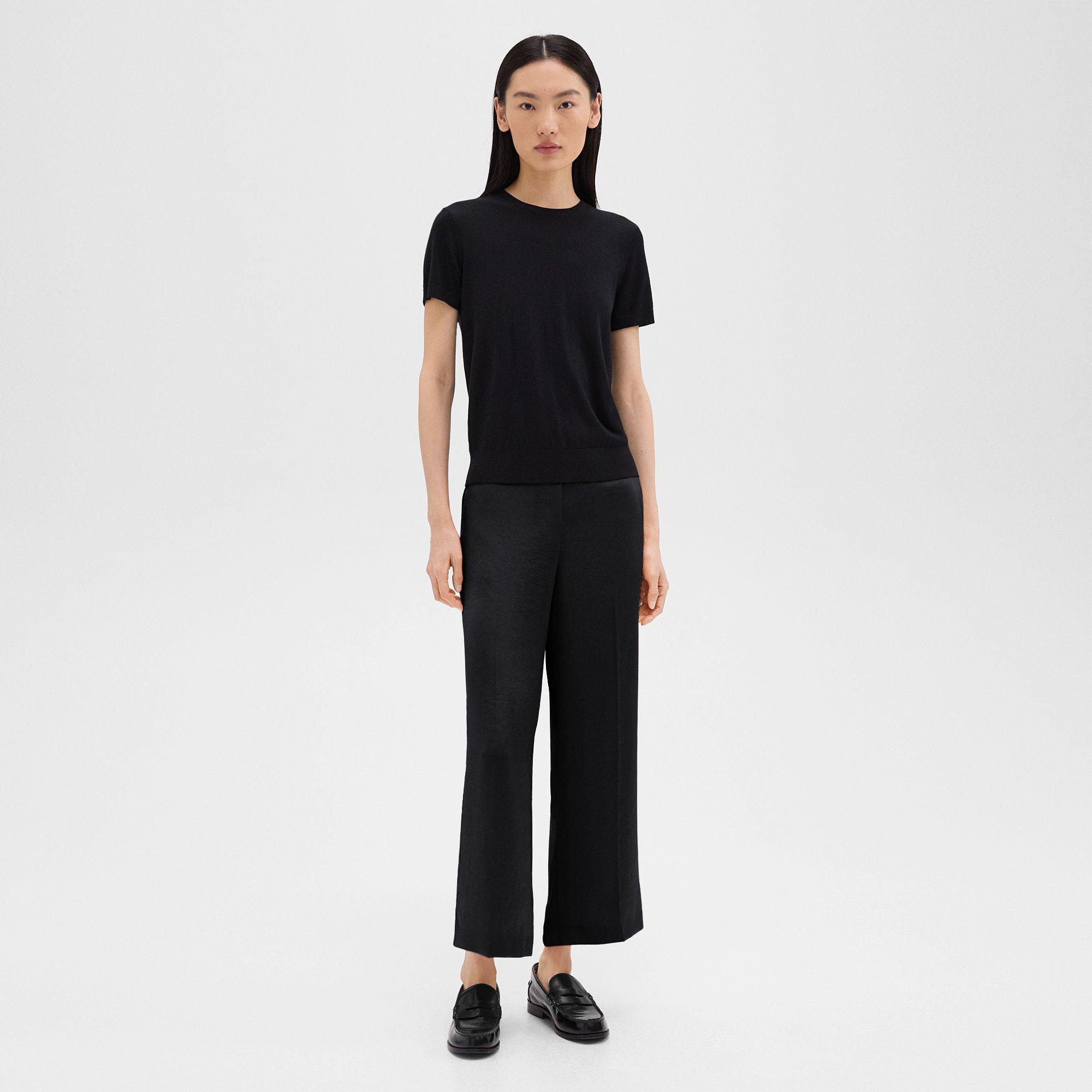 Wide Leg Pull-On Pant in Crushed Satin