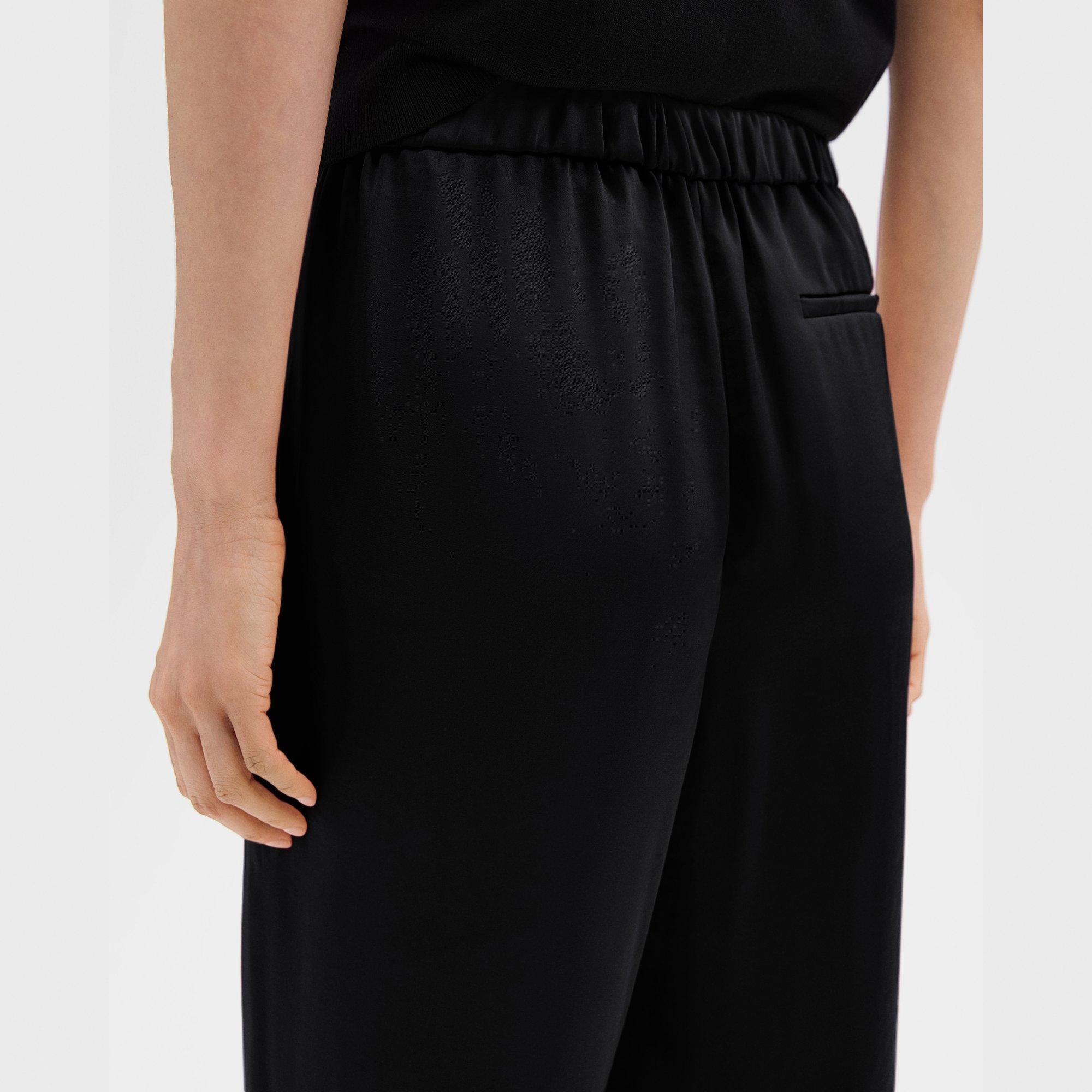 Wide Leg Pull-On Pant in Crushed Satin