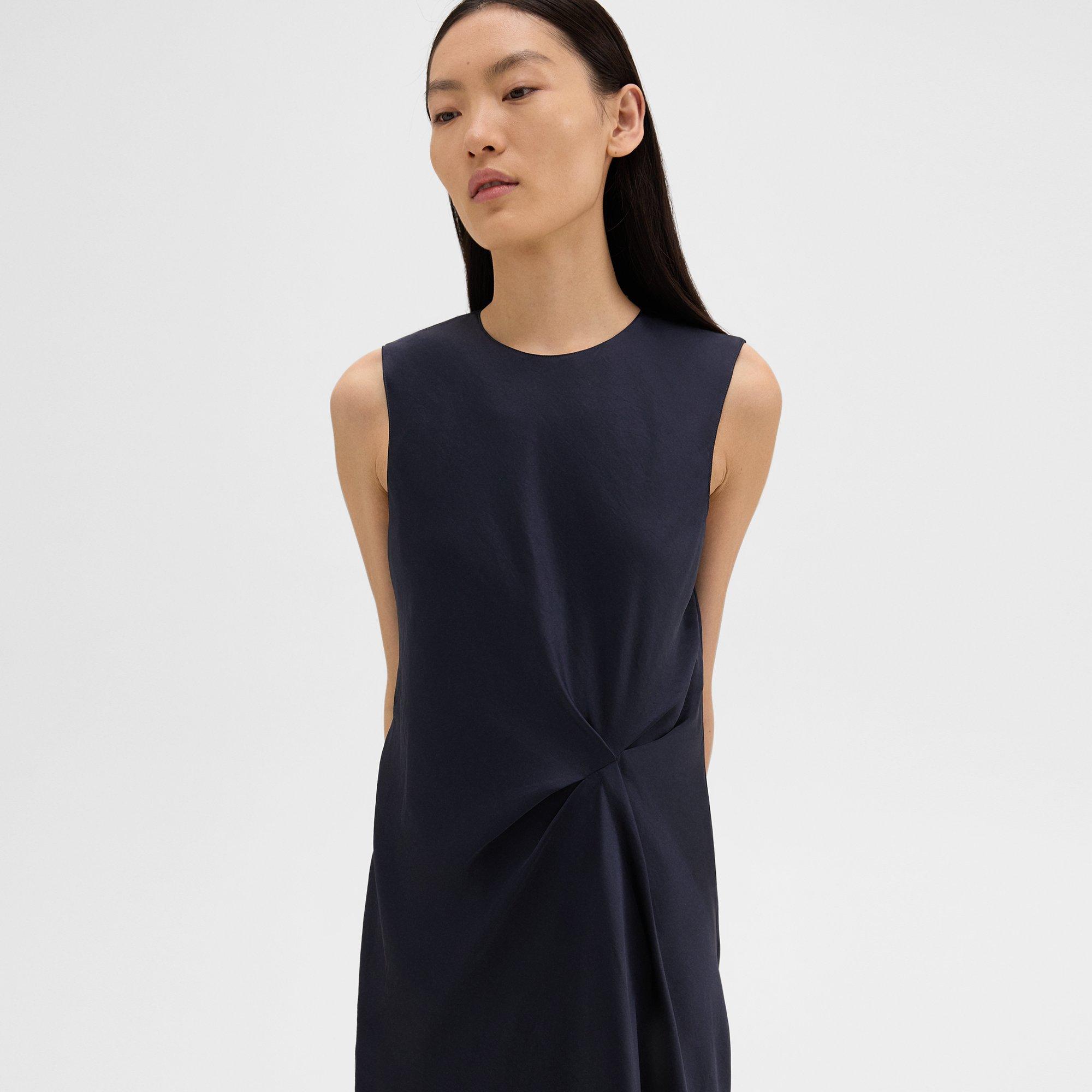 Draped Sleeveless Dress in Crushed Satin