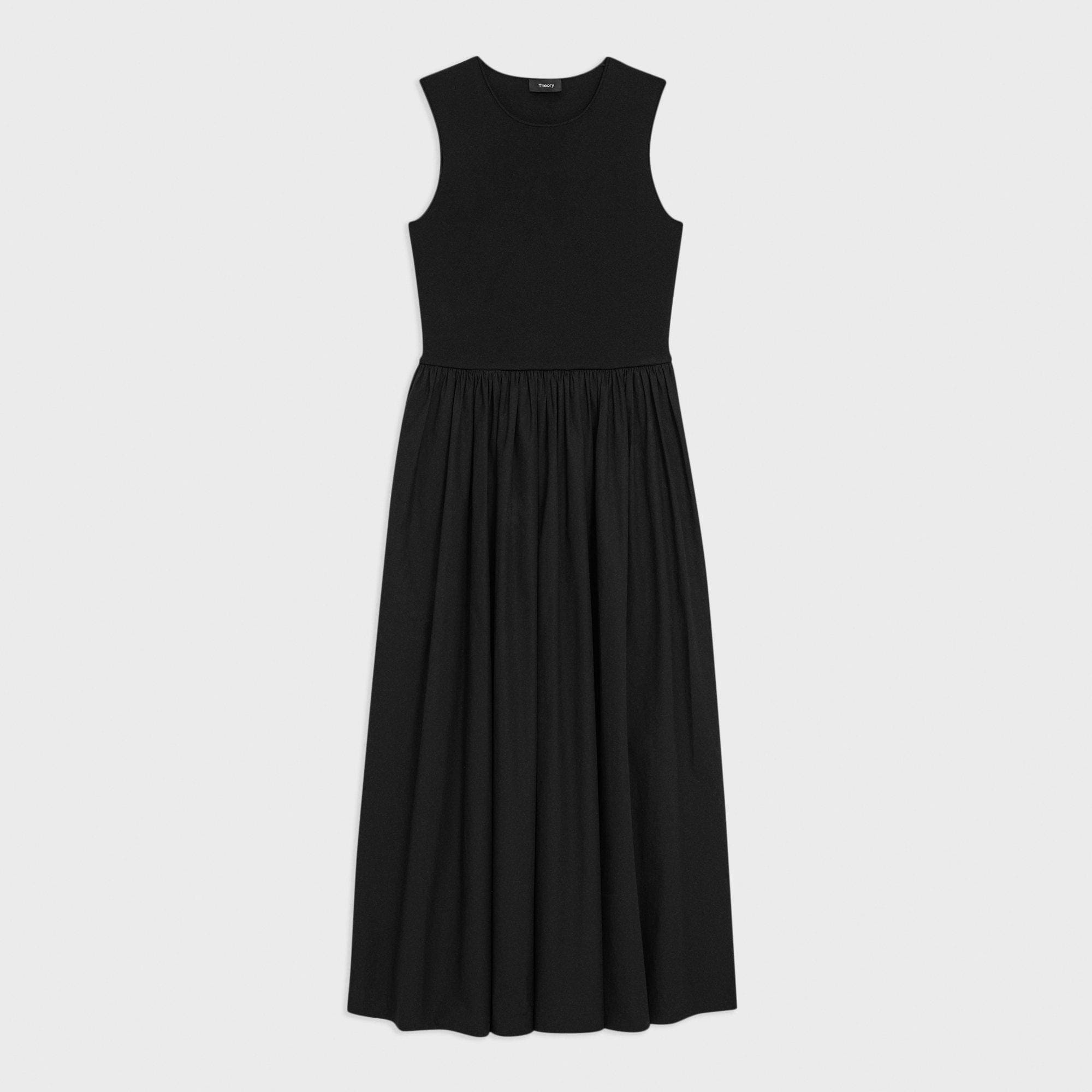 Fit-and-Flare Dress in Glossed Poplin