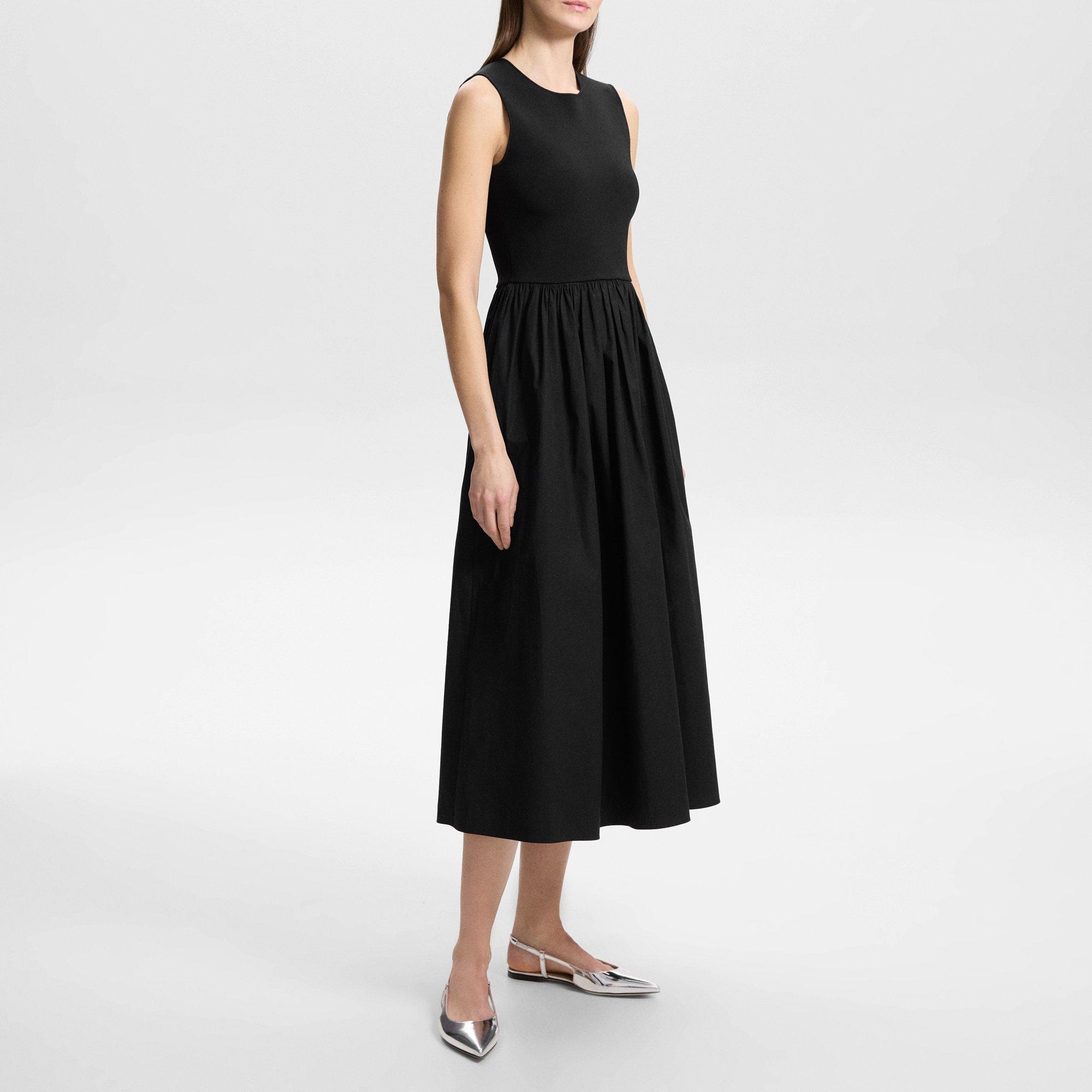 Fit-and-Flare Dress in Glossed Poplin