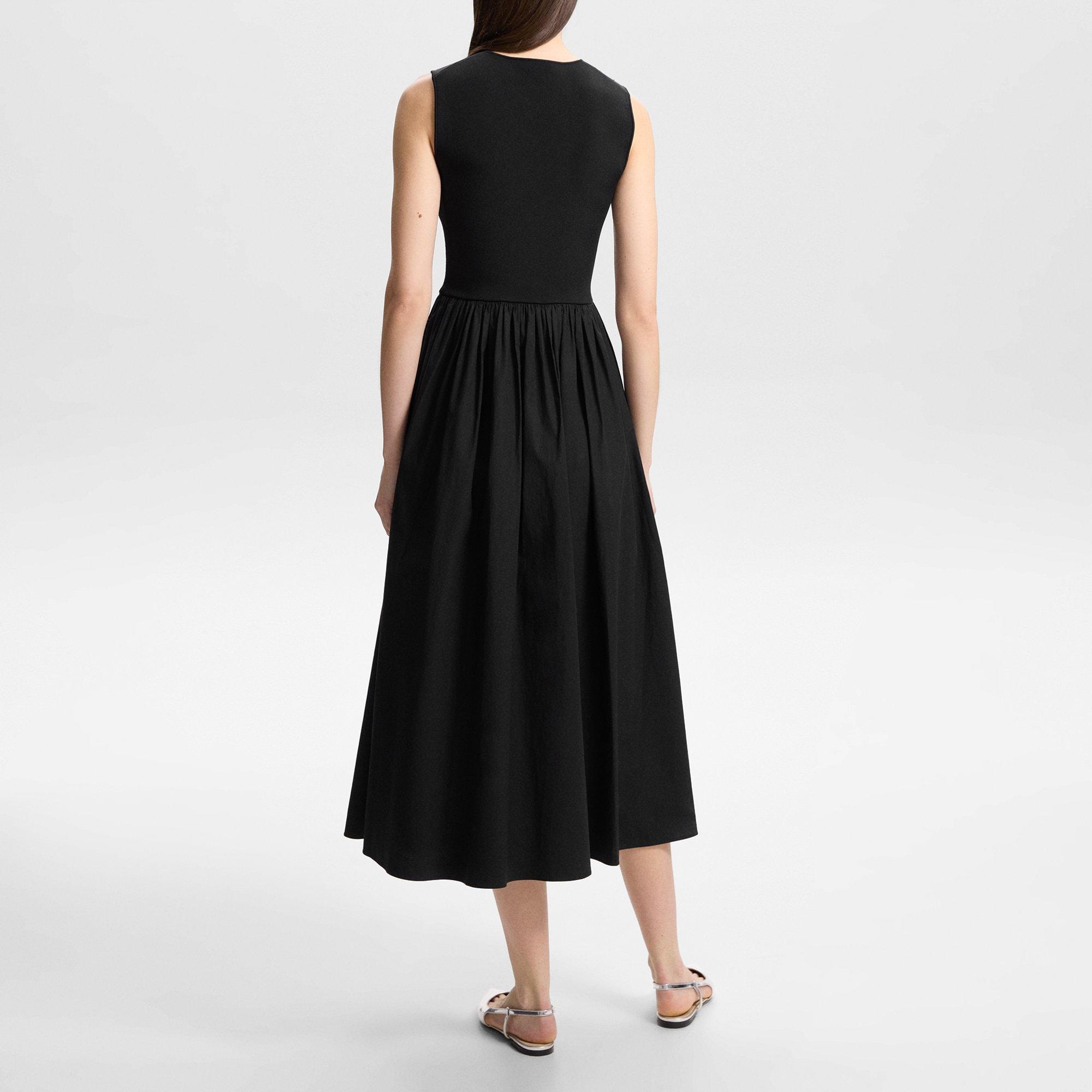 Fit-and-Flare Dress in Glossed Poplin