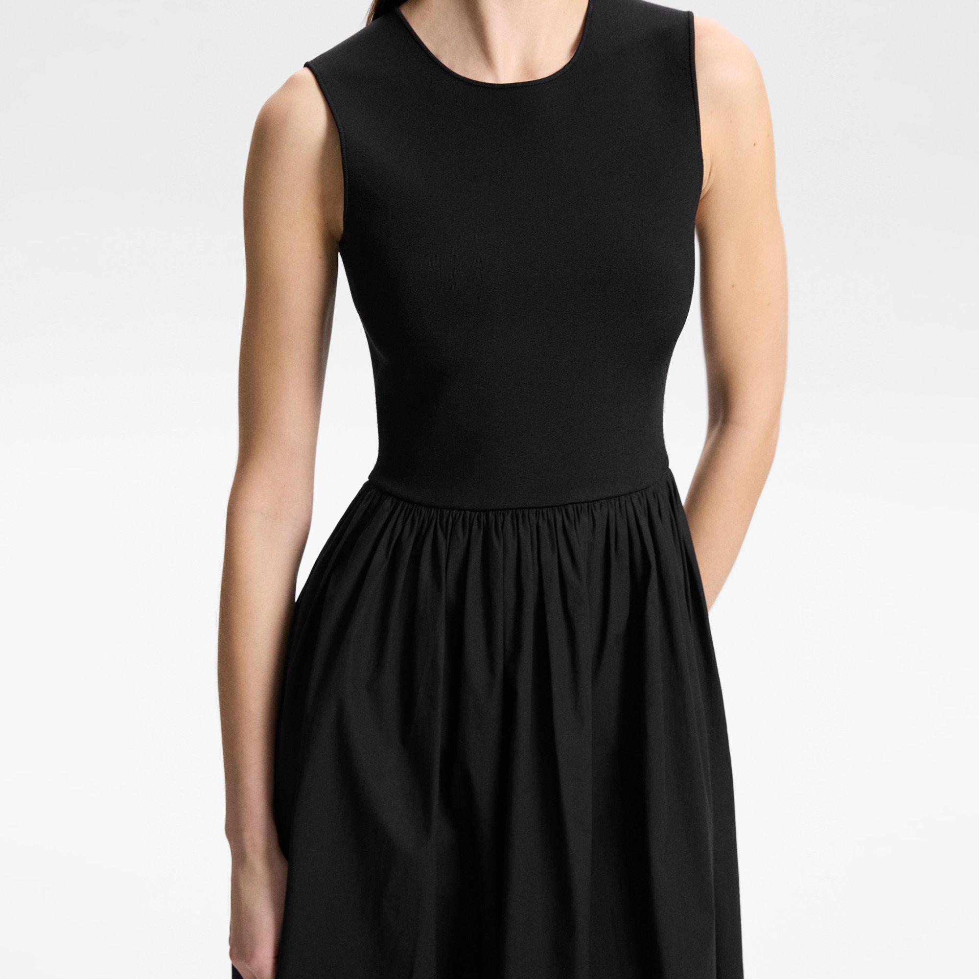 Fit-and-Flare Dress in Glossed Poplin