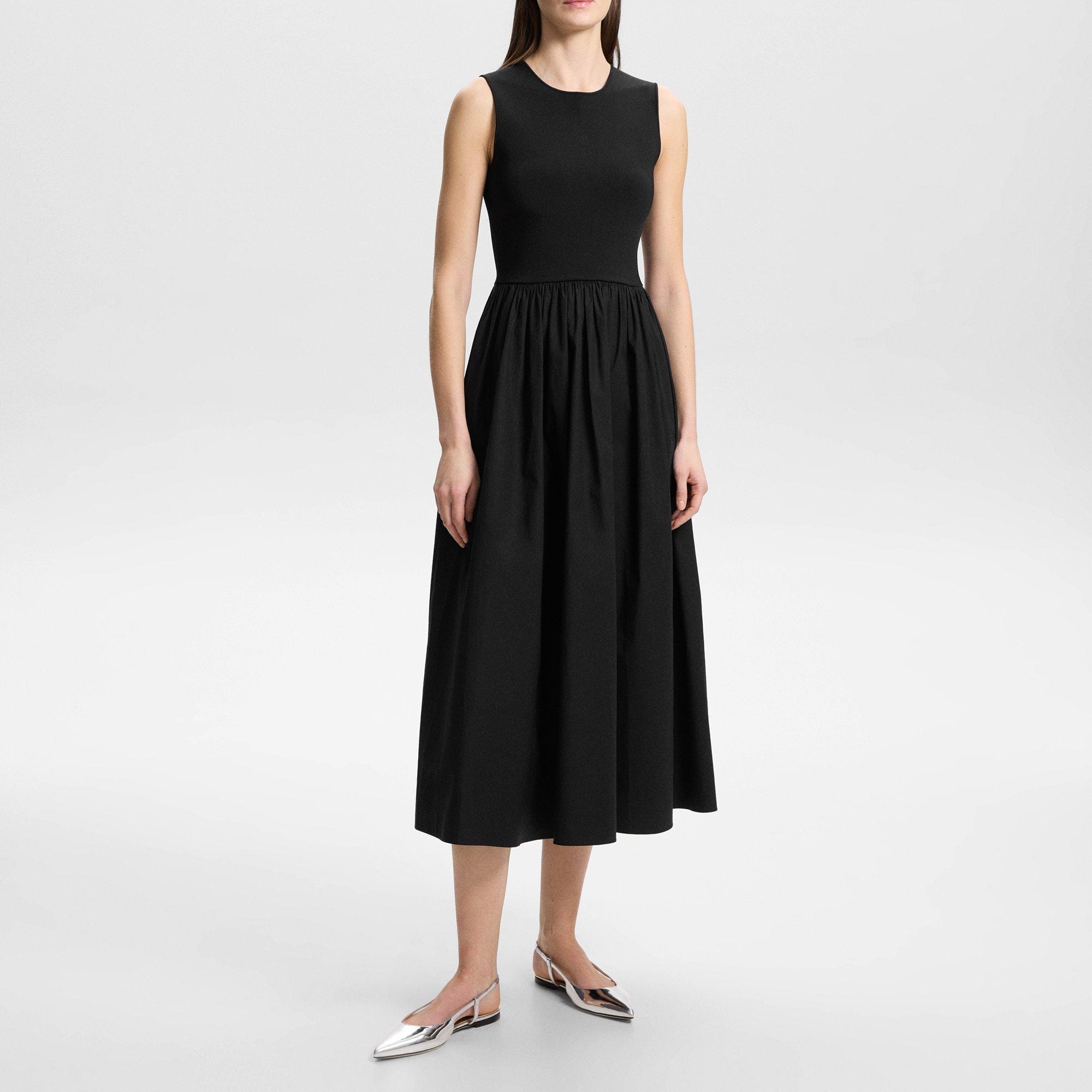 Fit-and-Flare Dress in Glossed Poplin