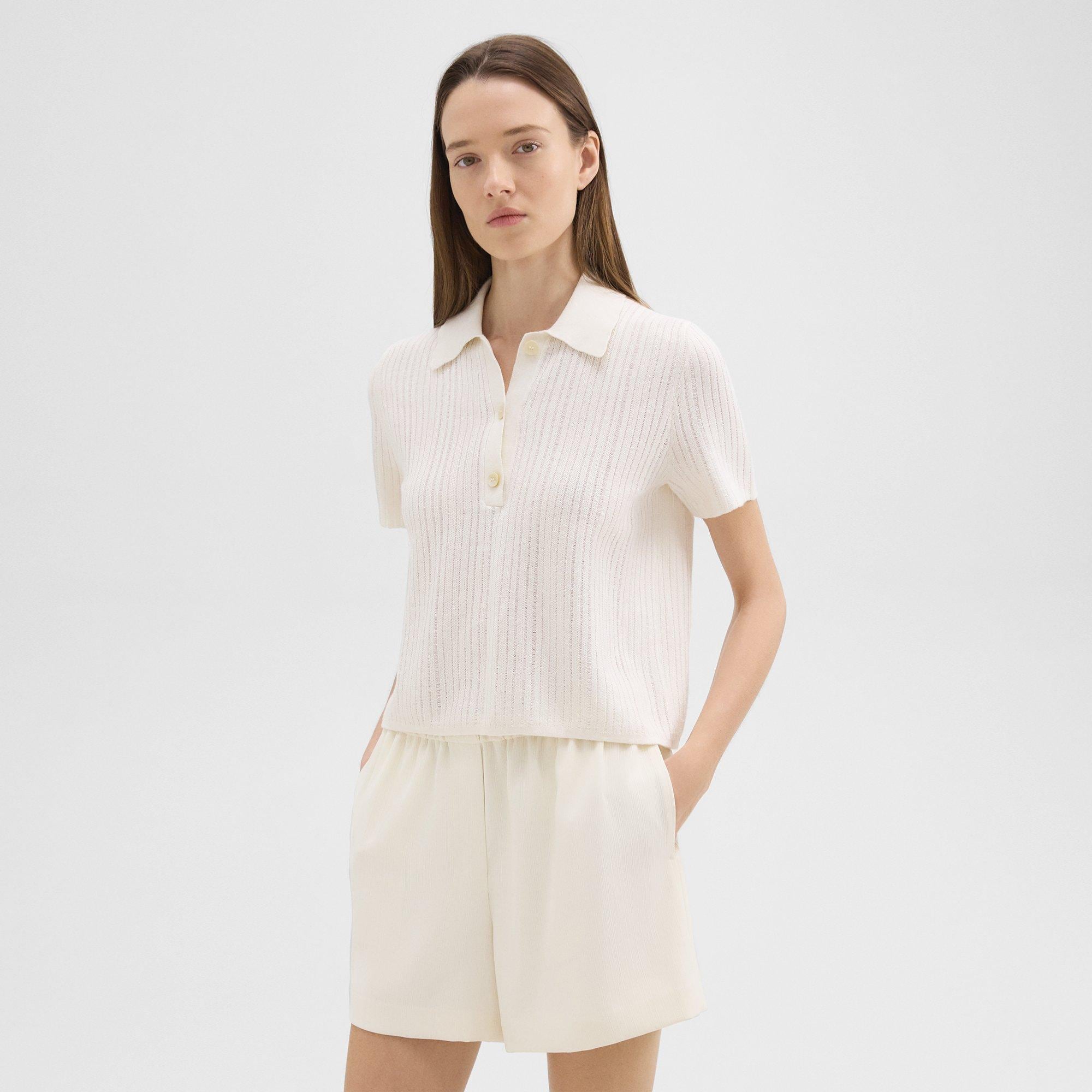 Cropped Polo in Linen-Viscose