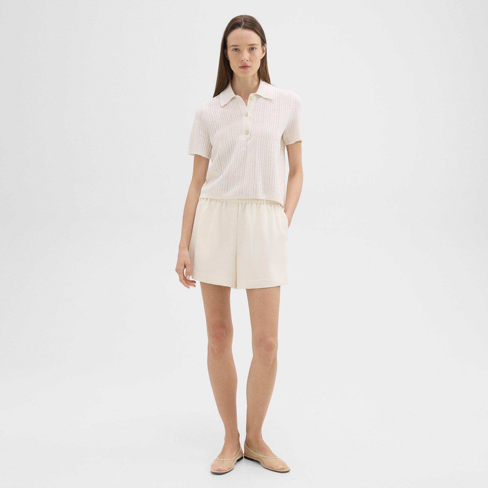 Cropped Polo in Linen-Viscose