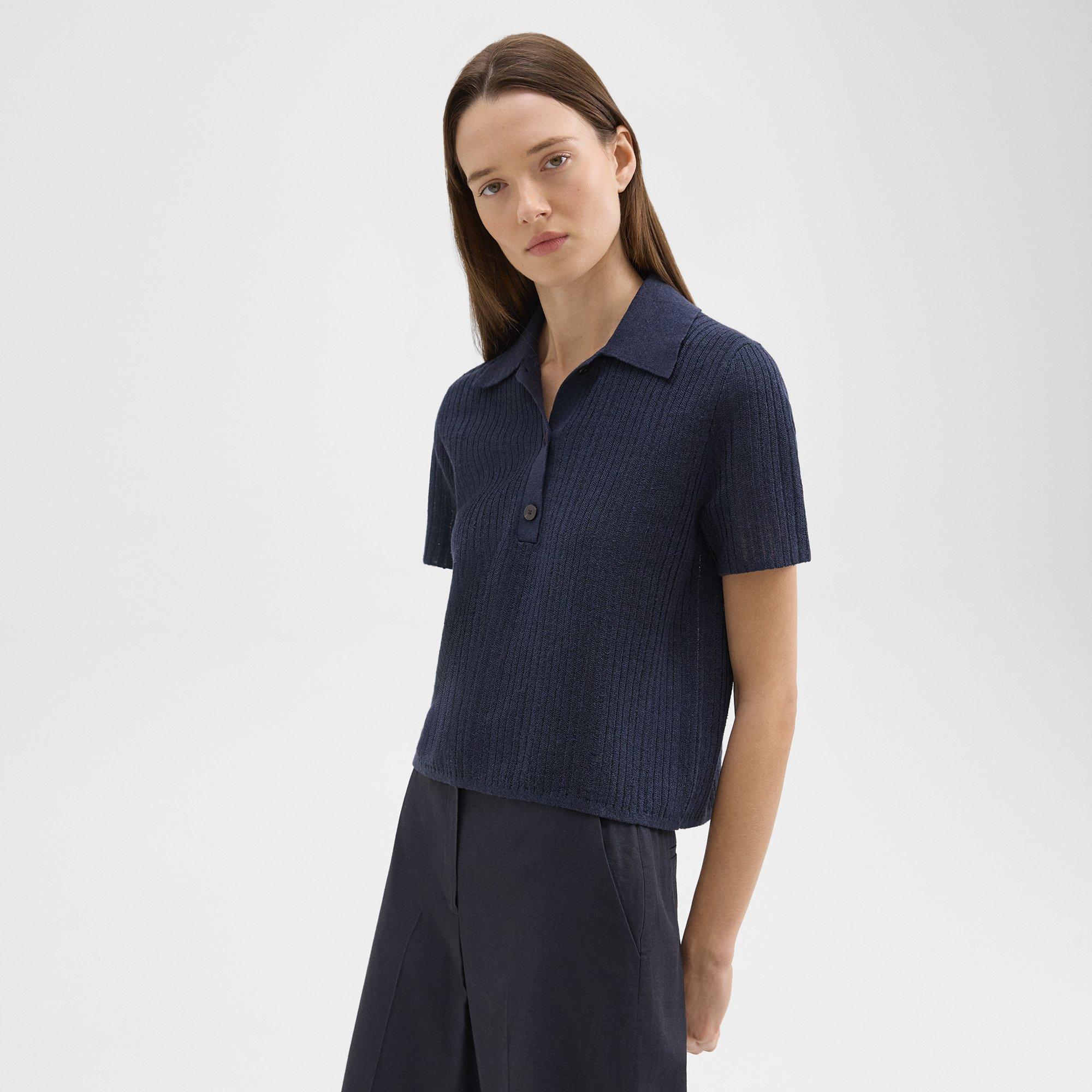 Cropped Polo in Linen-Viscose