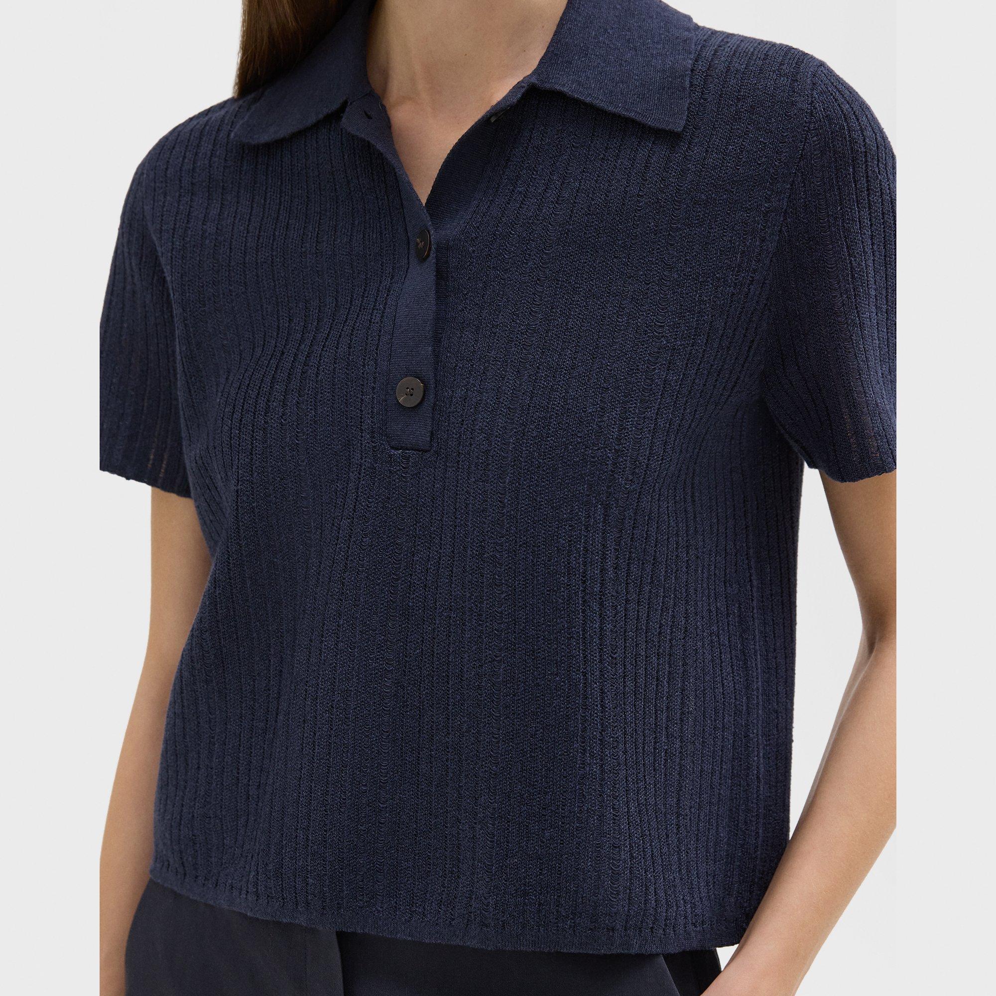 Cropped Polo in Linen-Viscose