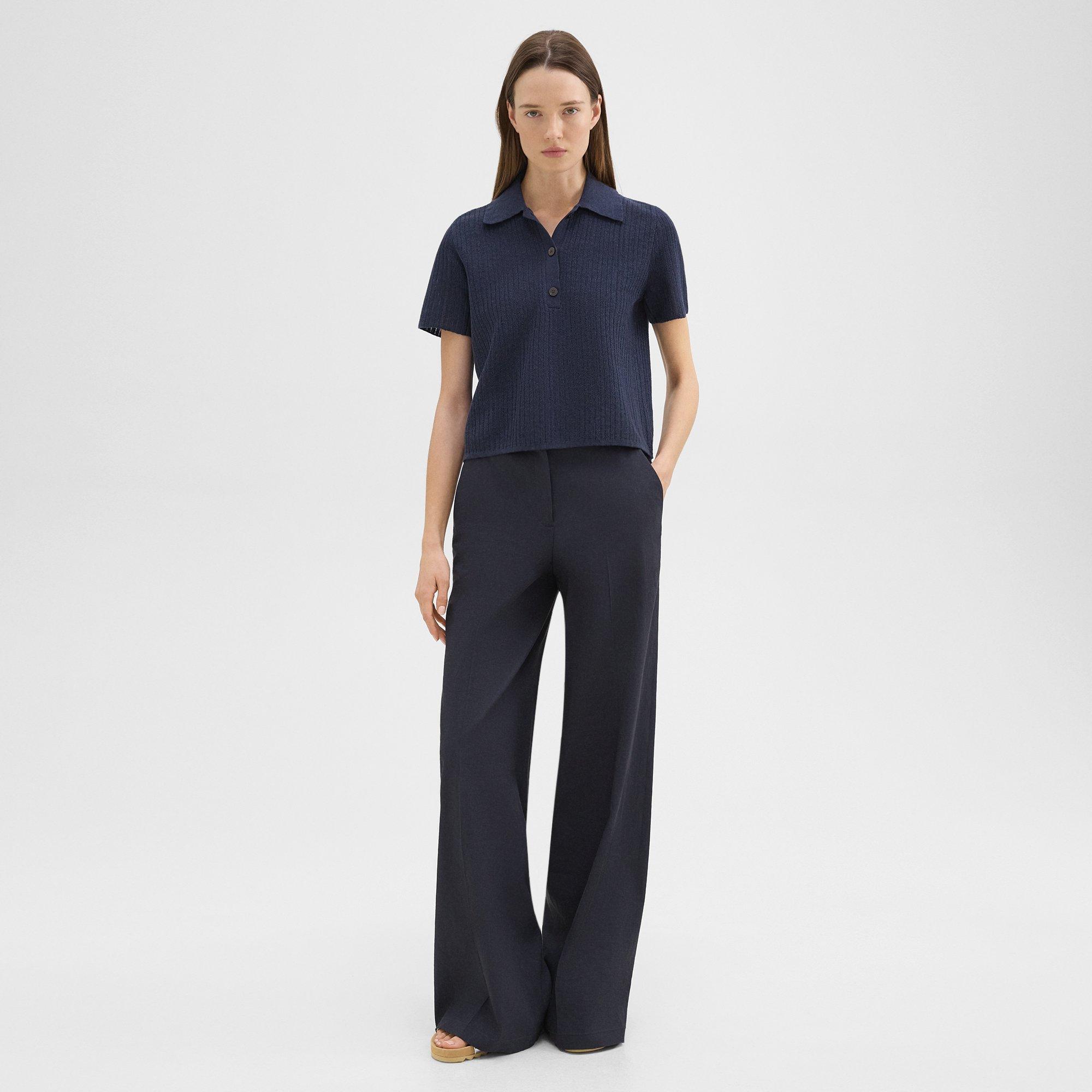 Cropped Polo in Linen-Viscose