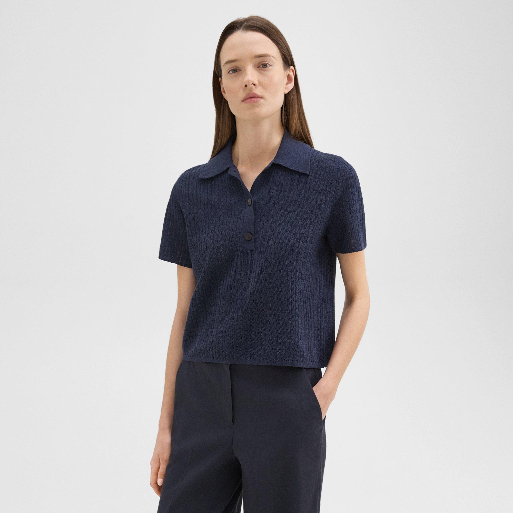 Cropped Polo in Linen-Viscose
