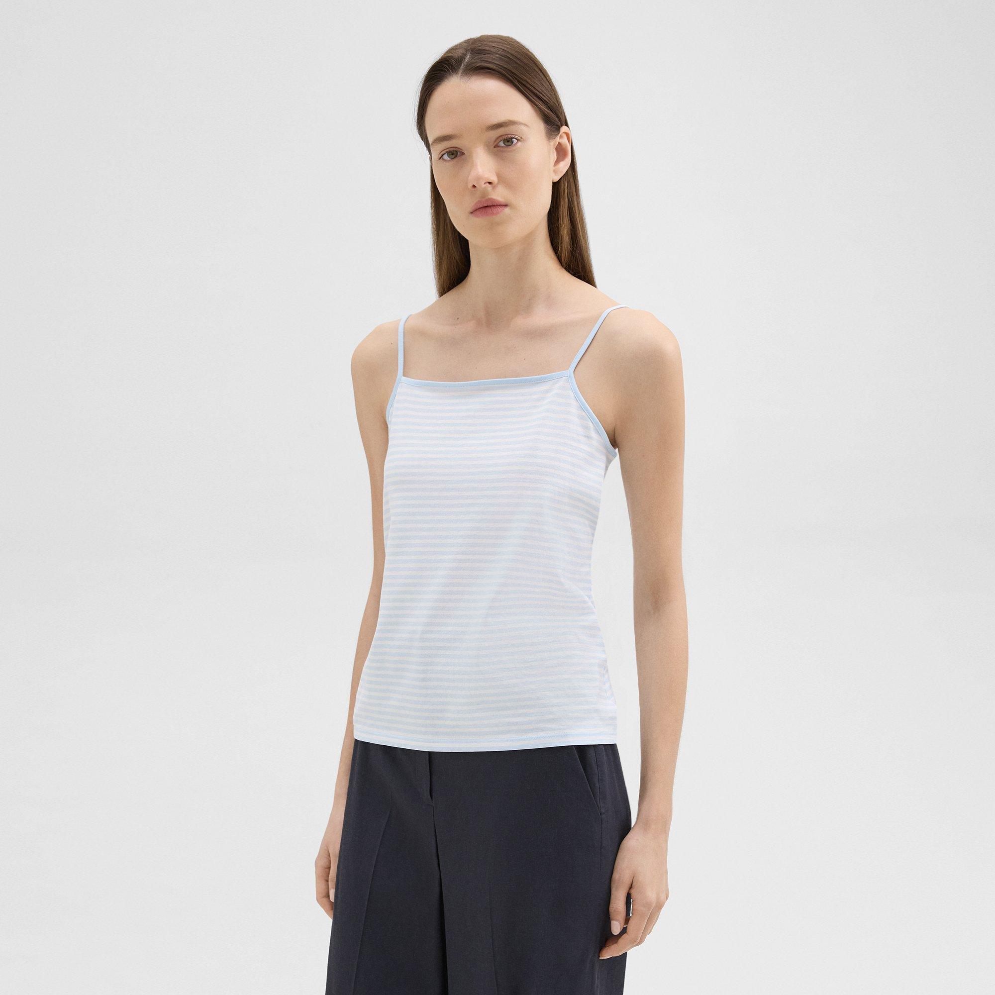 Square Neck Tank in Striped Pima Cotton
