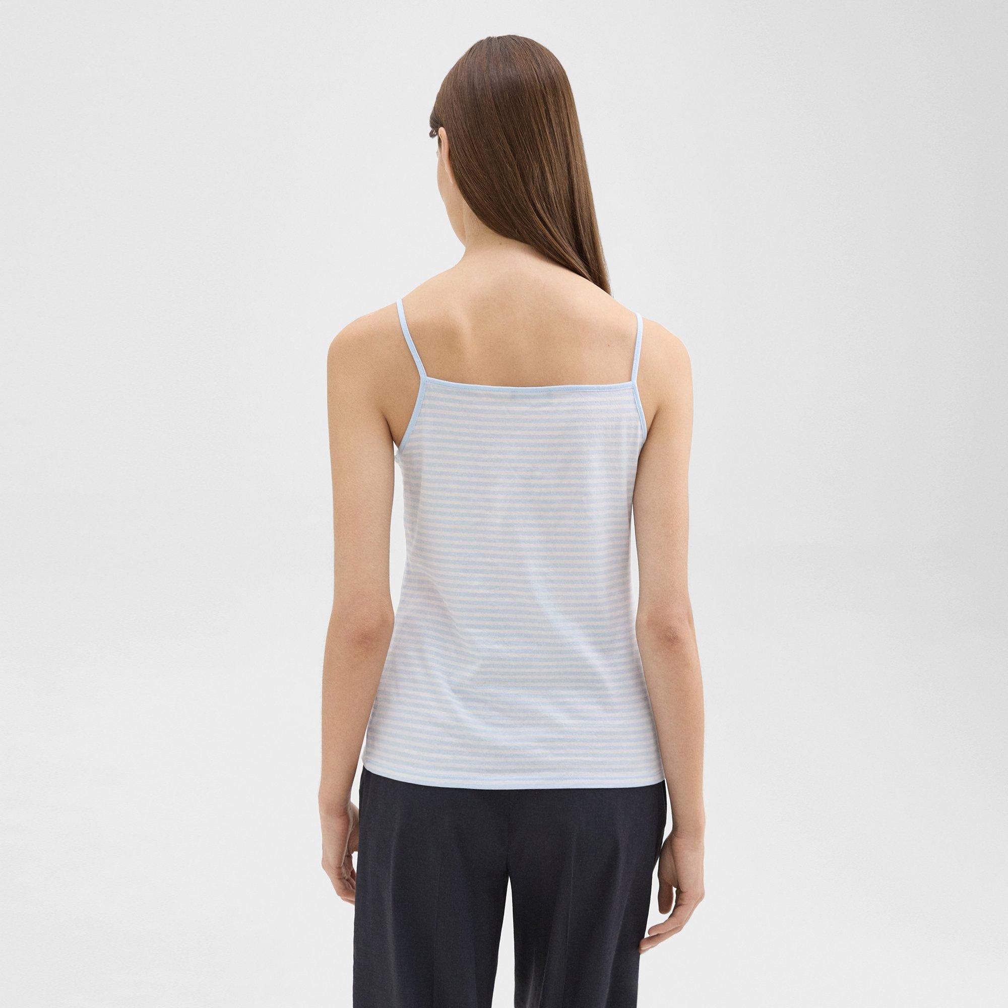 Square Neck Tank in Striped Pima Cotton