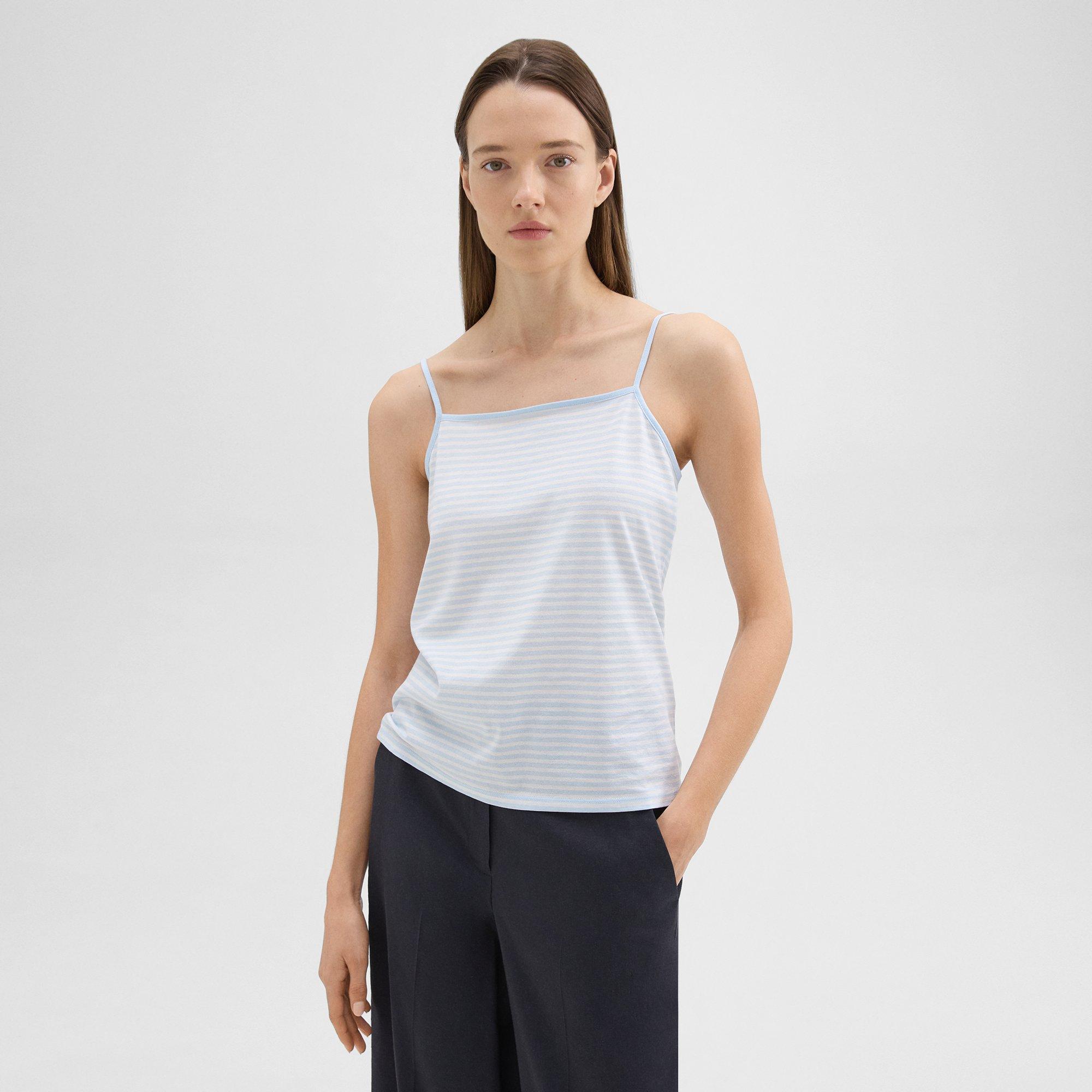 Square Neck Tank in Striped Pima Cotton