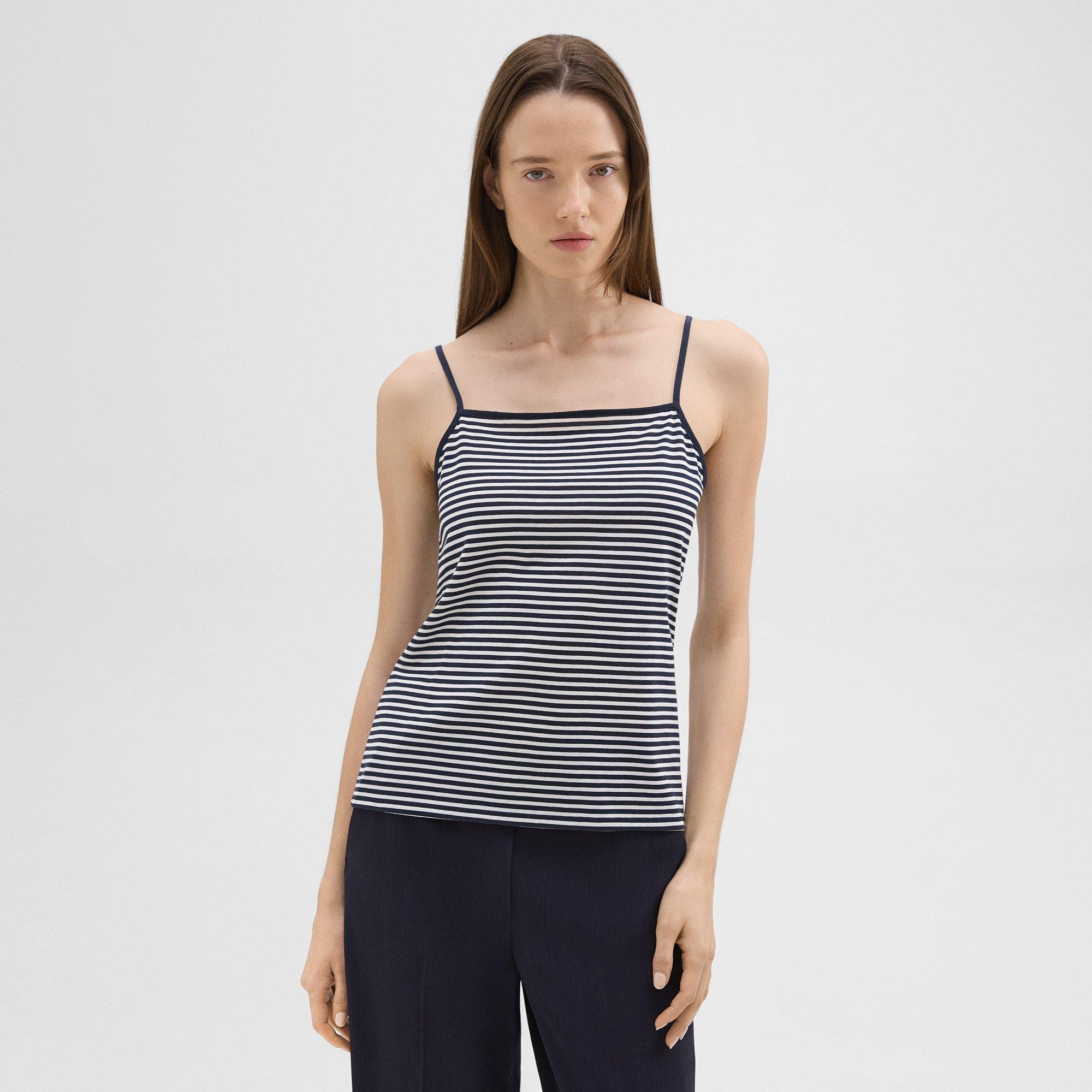 Square Neck Tank in Striped Pima Cotton