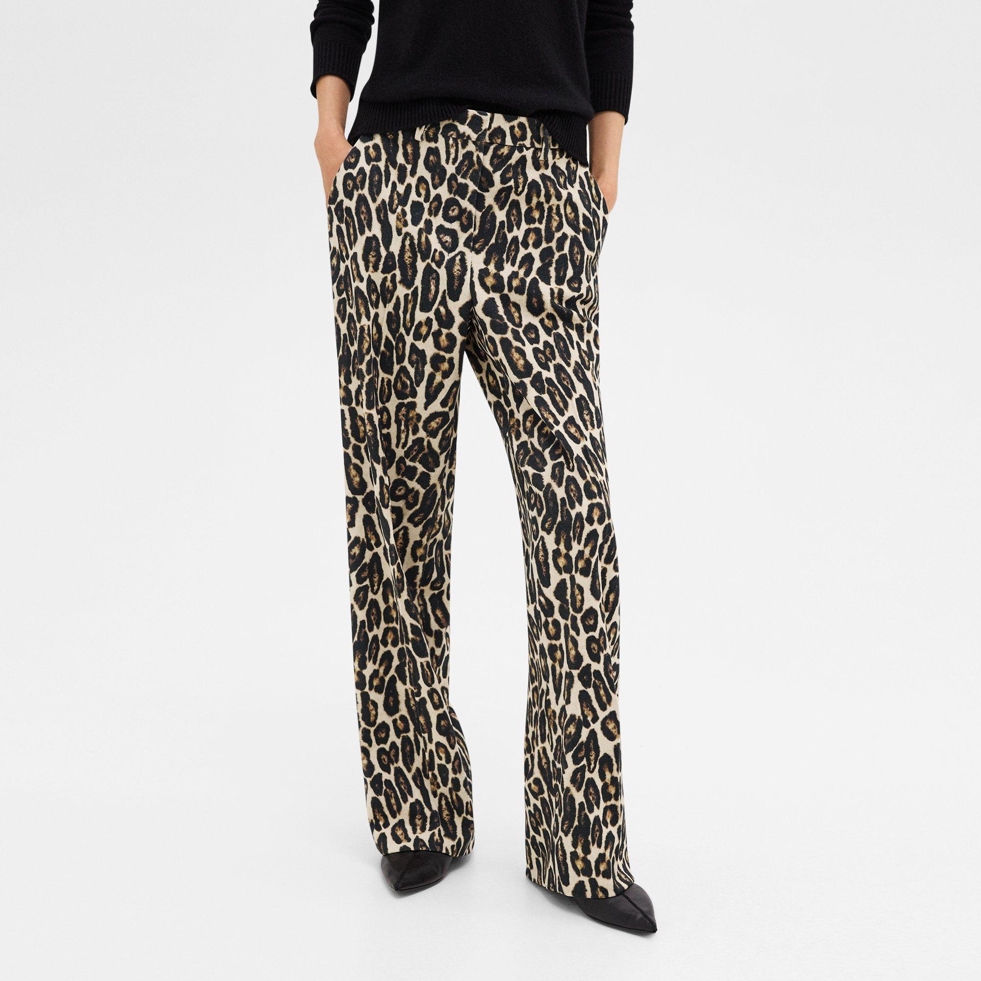 Relaxed Straight Pant  in Stretch Leopard Wool