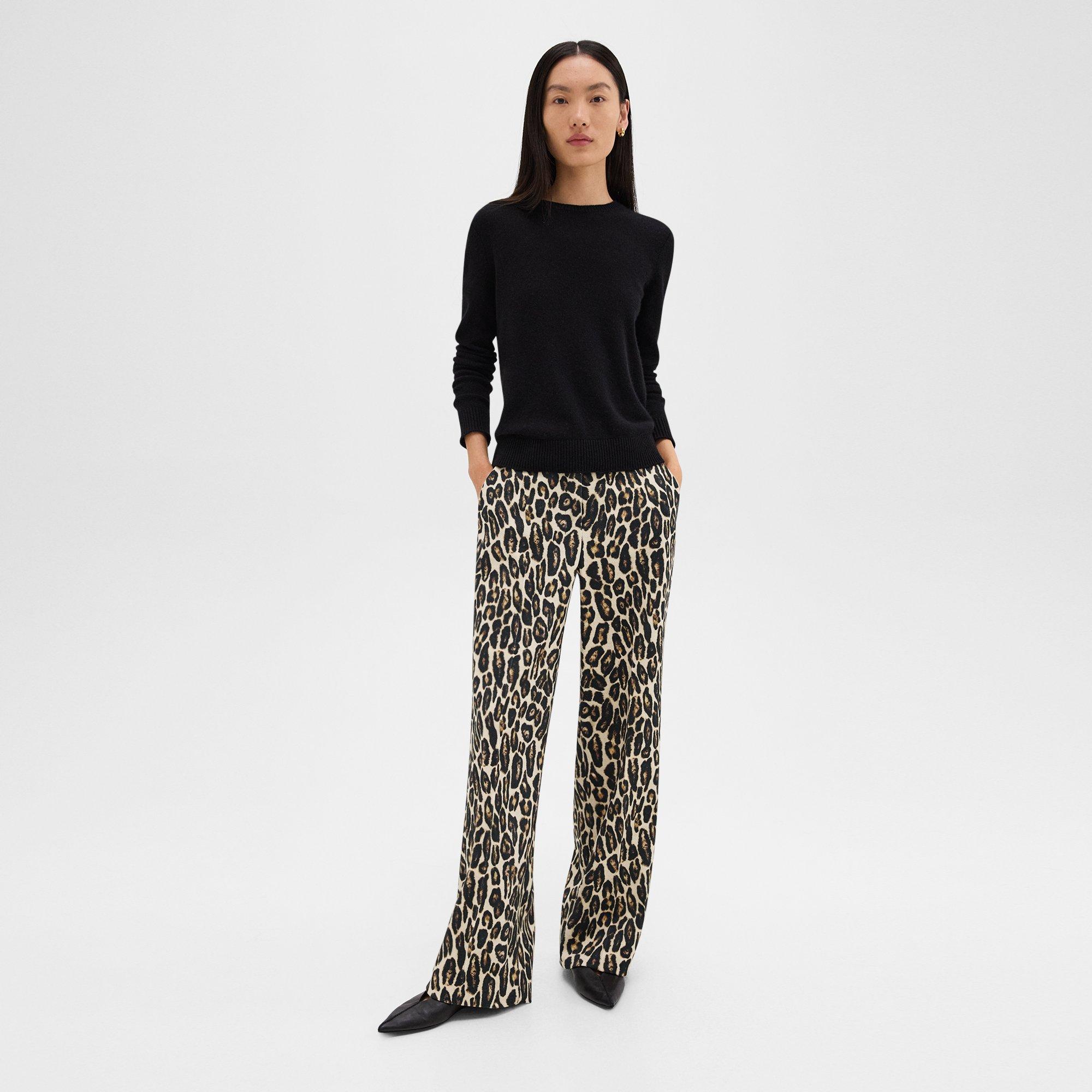 Relaxed Straight Pant  in Stretch Leopard Wool