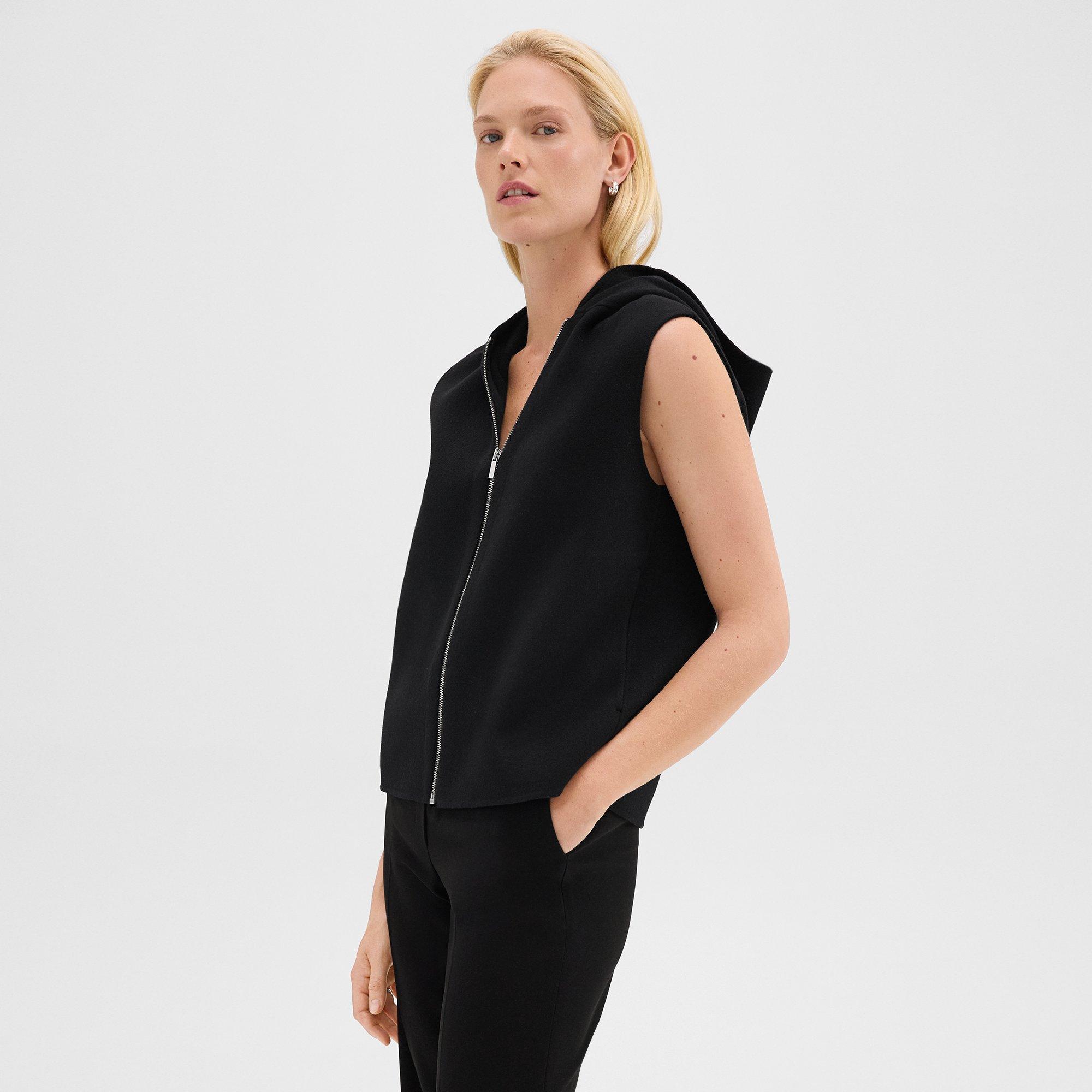 Hooded Zip-Up Vest in Double-Face Wool-Cashmere