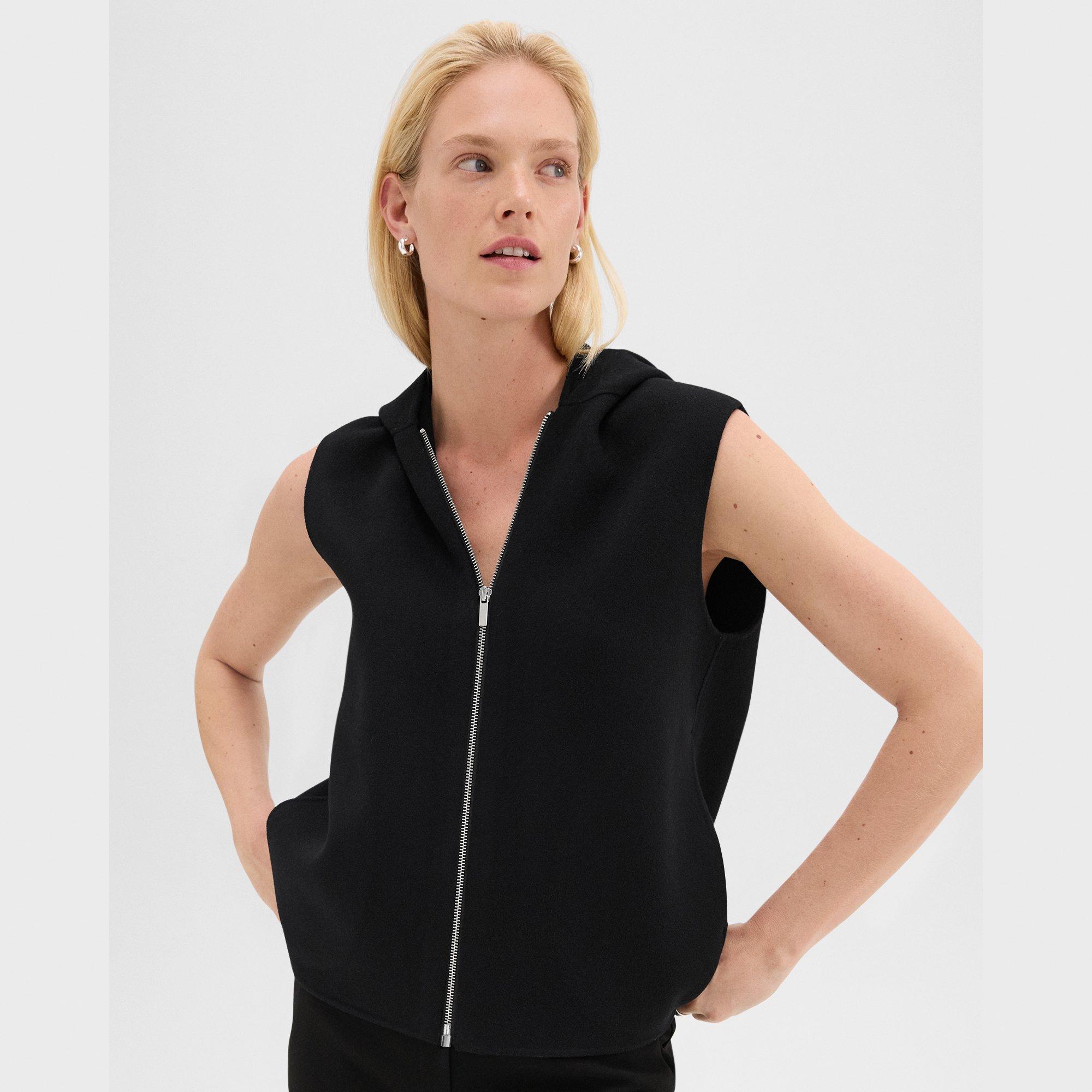 Hooded Zip-Up Vest in Double-Face Wool-Cashmere