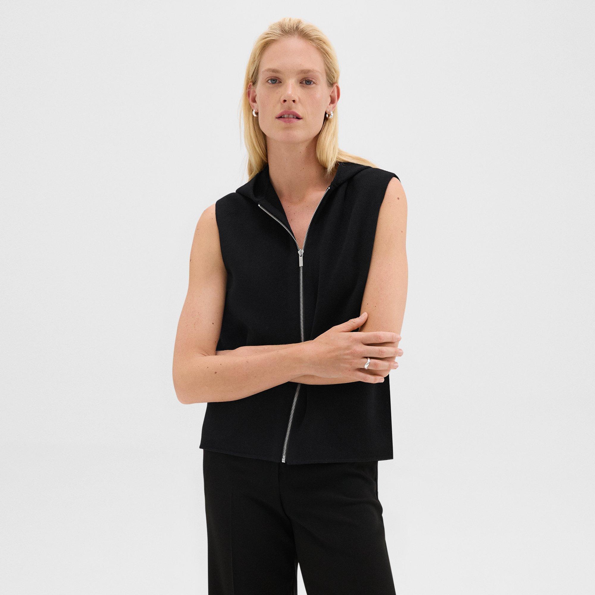 Hooded Zip-Up Vest in Double-Face Wool-Cashmere