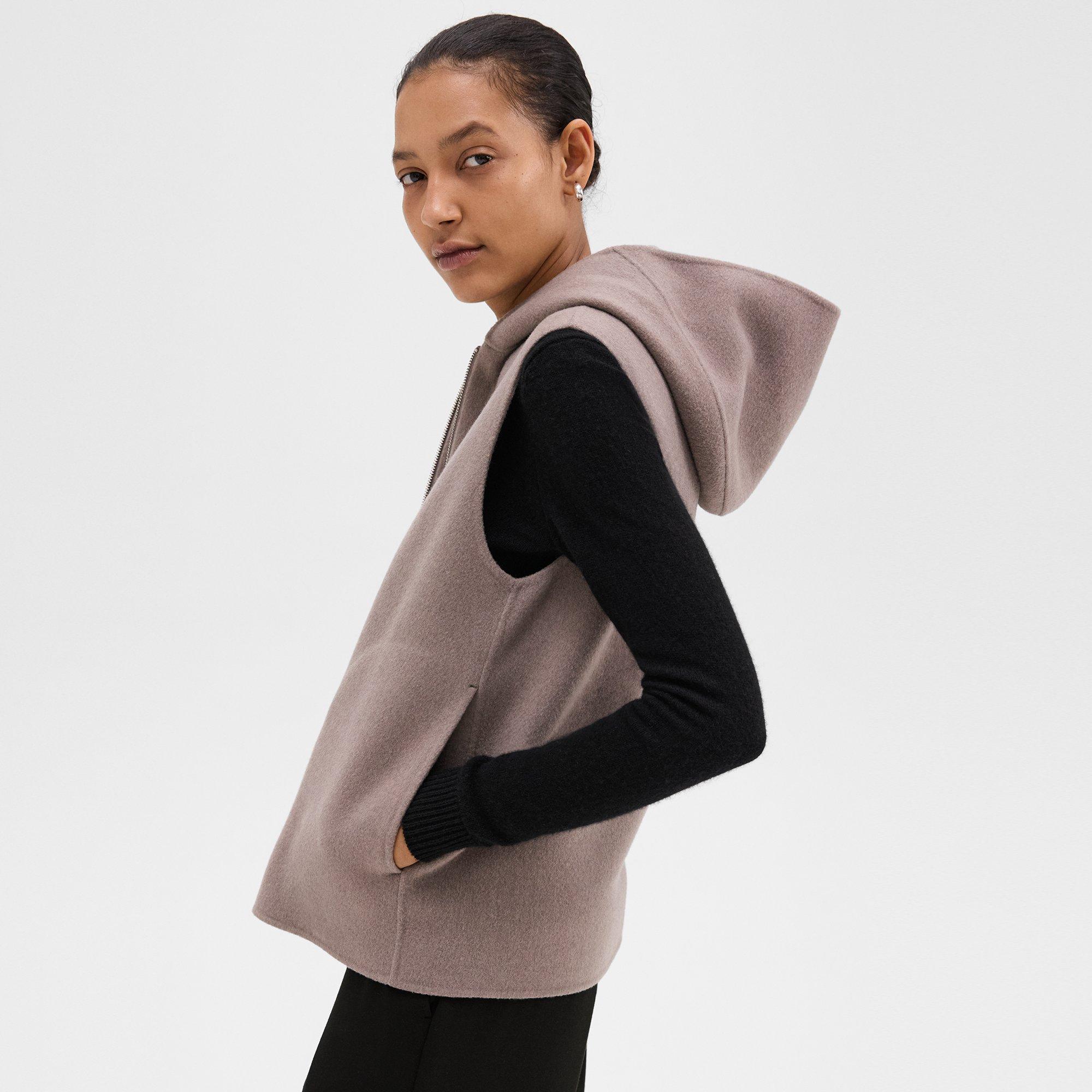 Hooded Zip-Up Vest in Double-Face Wool-Cashmere