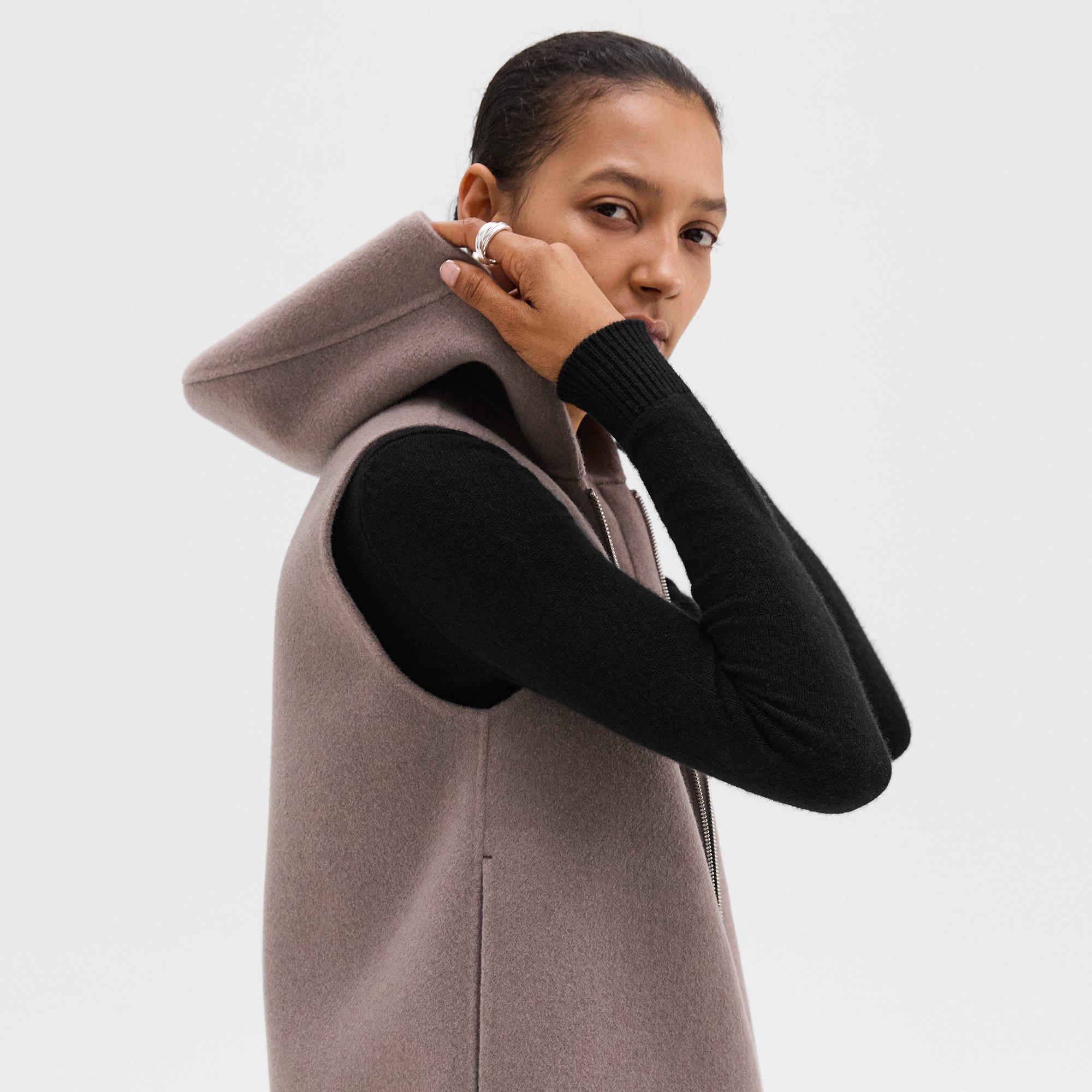 Hooded Zip-Up Vest in Double-Face Wool-Cashmere