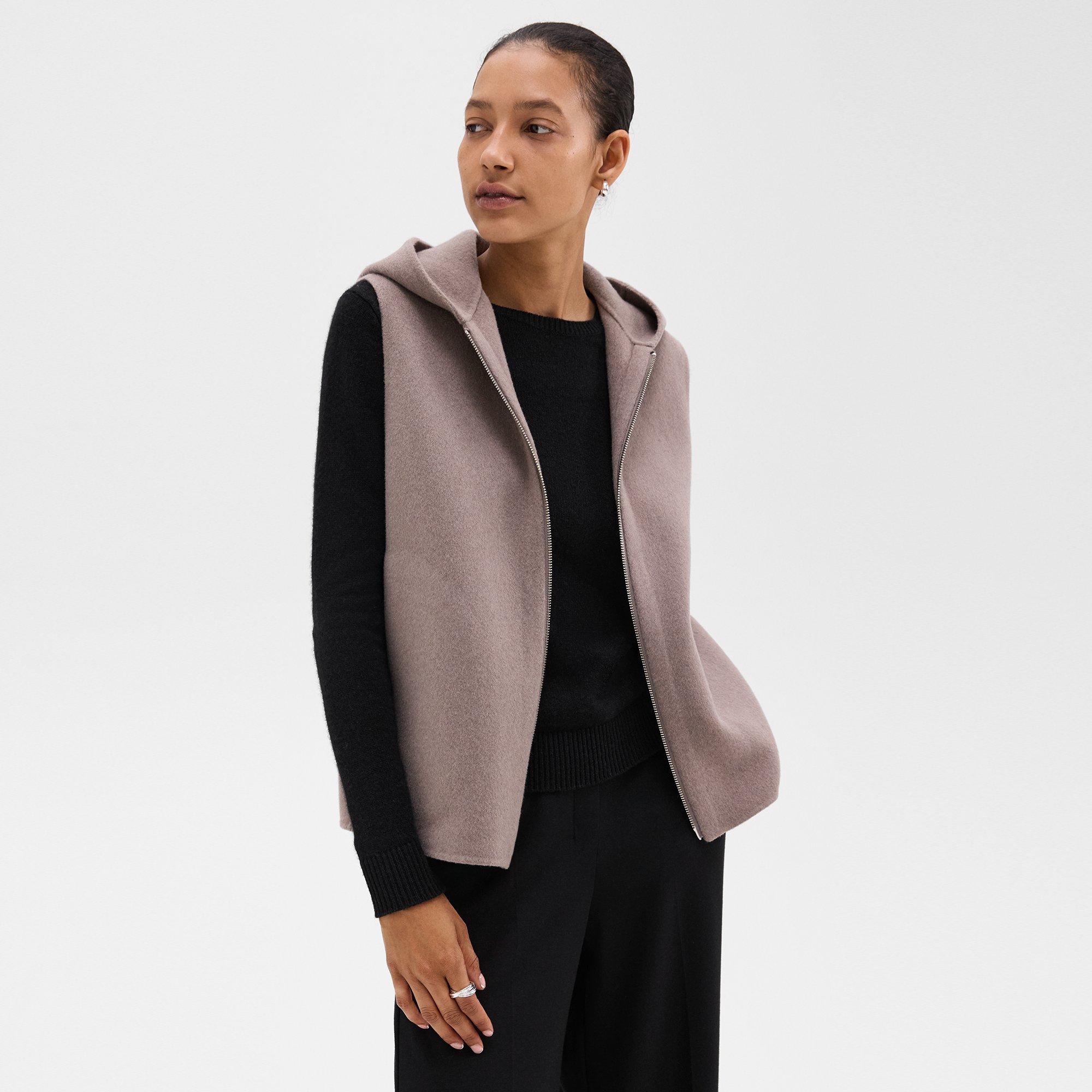 Hooded Zip-Up Vest in Double-Face Wool-Cashmere