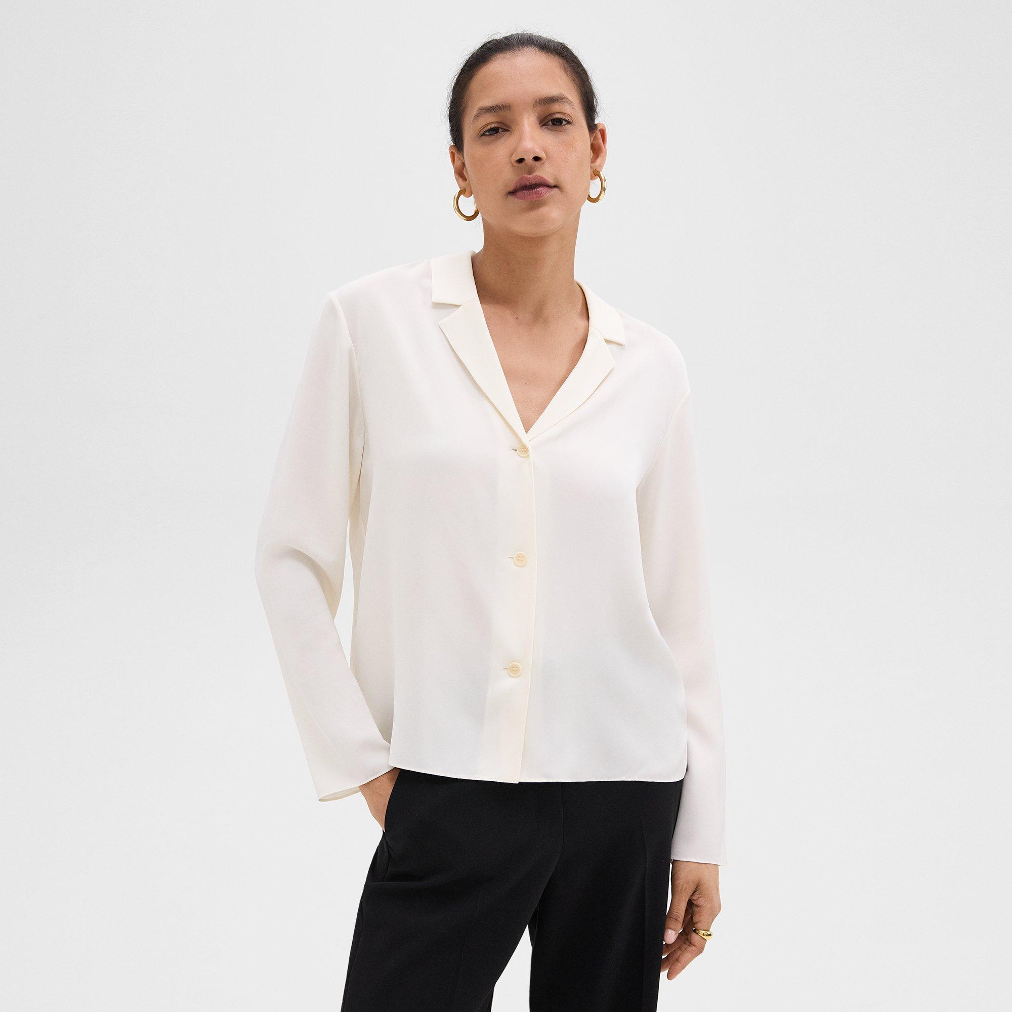 Notched Lapel Blouse in Silk Georgette