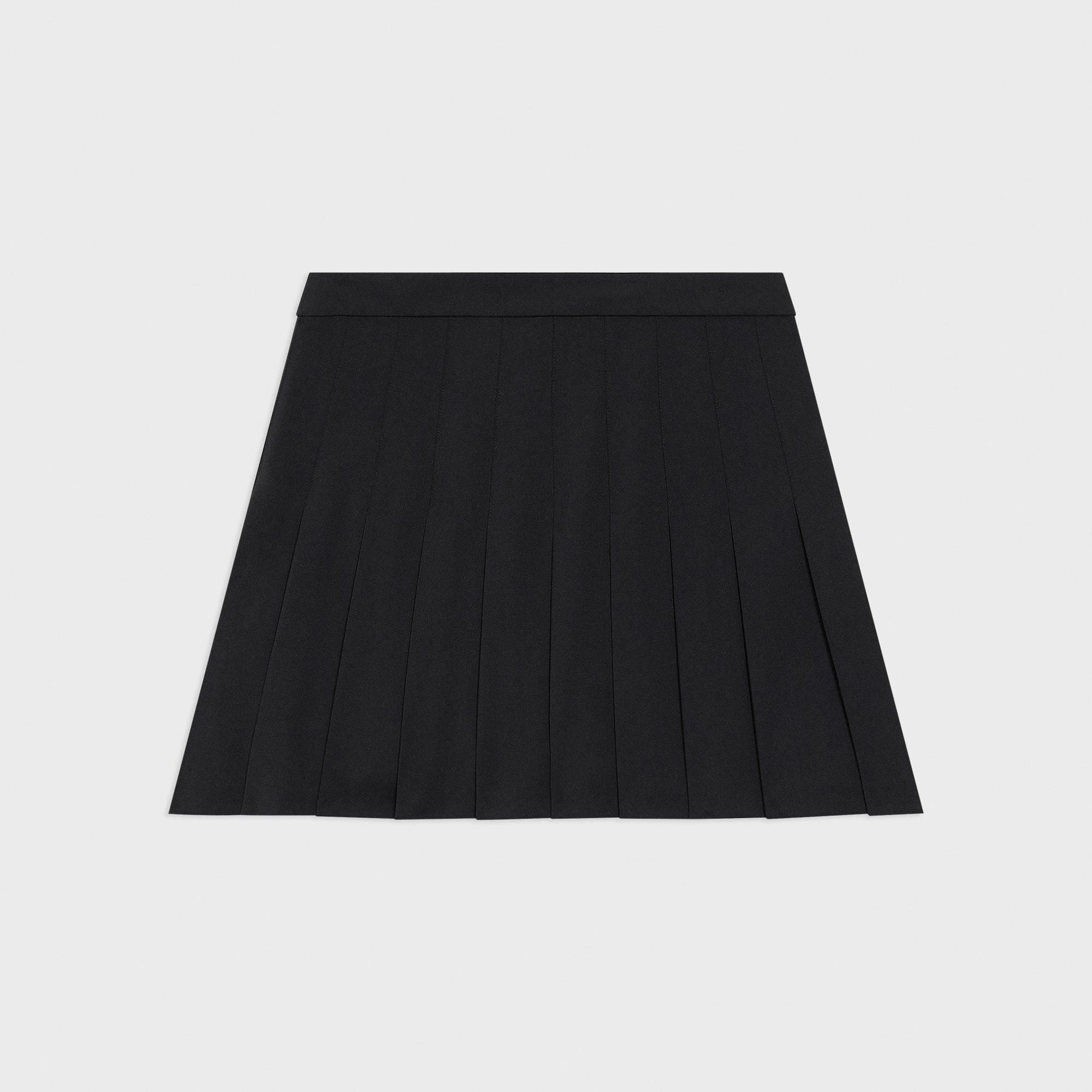 Pleated Mini Skirt in Stretch Wool-Blend