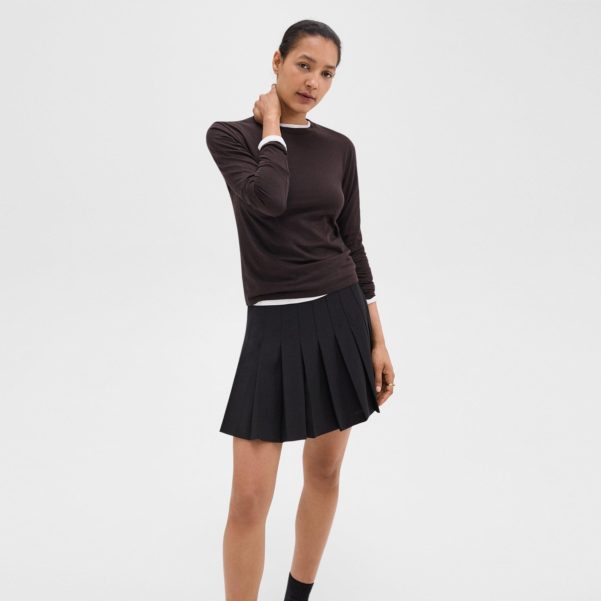 Pleated Mini Skirt in Stretch Wool-Blend