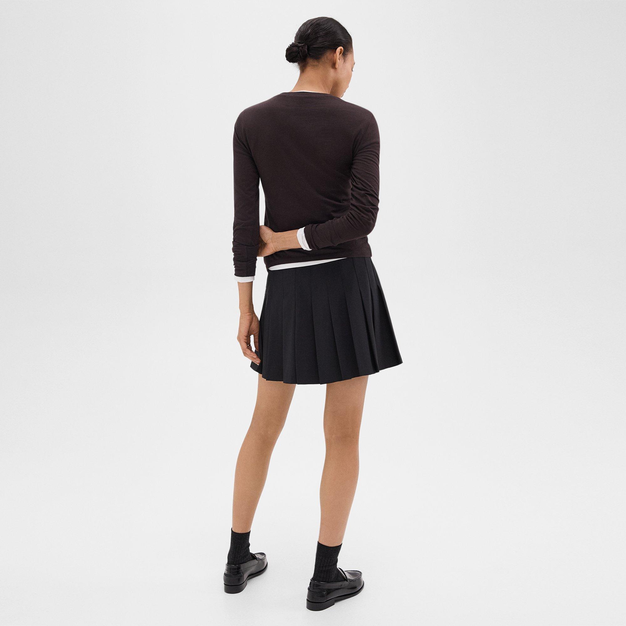 Pleated Mini Skirt in Stretch Wool-Blend