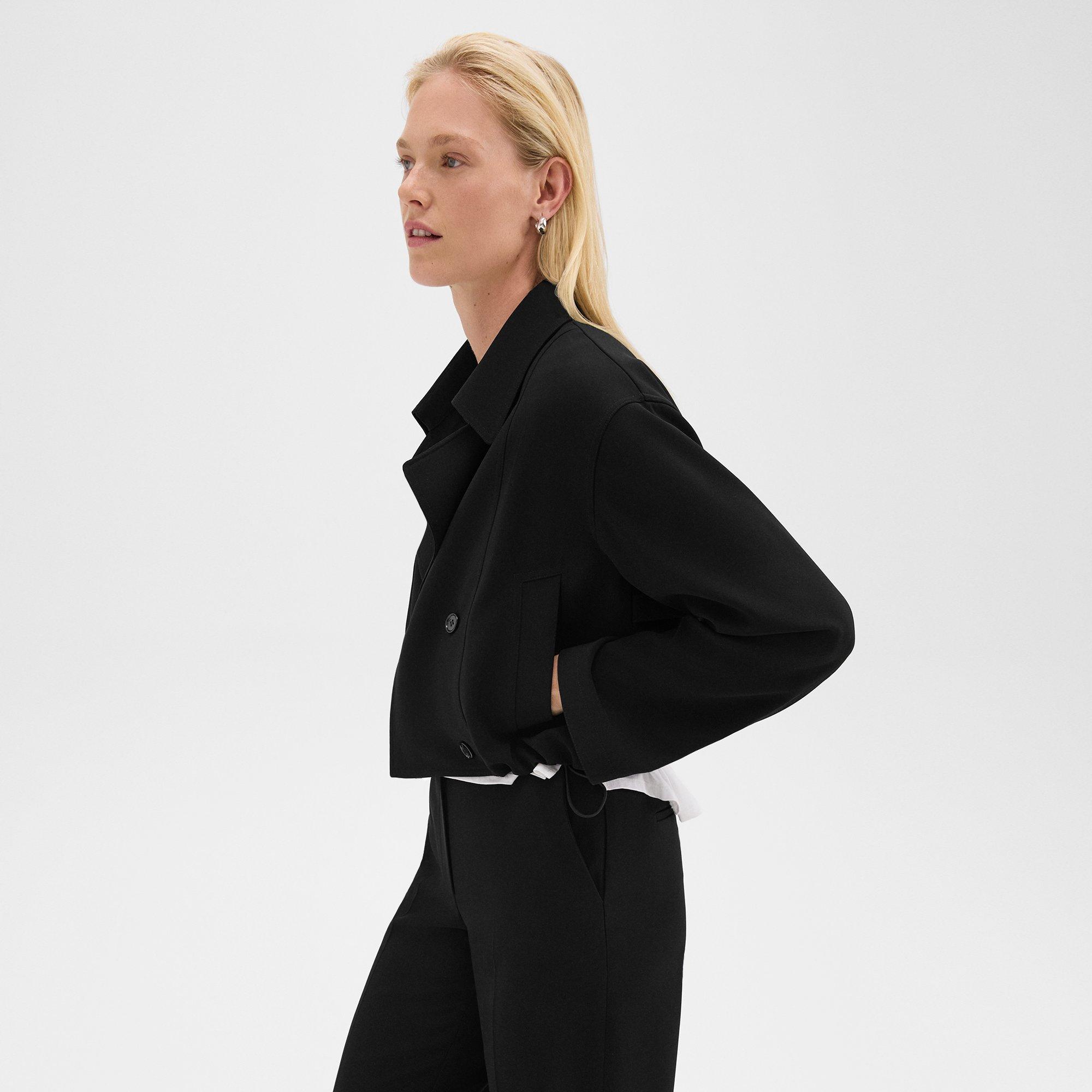 Double-Breasted Crop Trench in Admiral Crepe