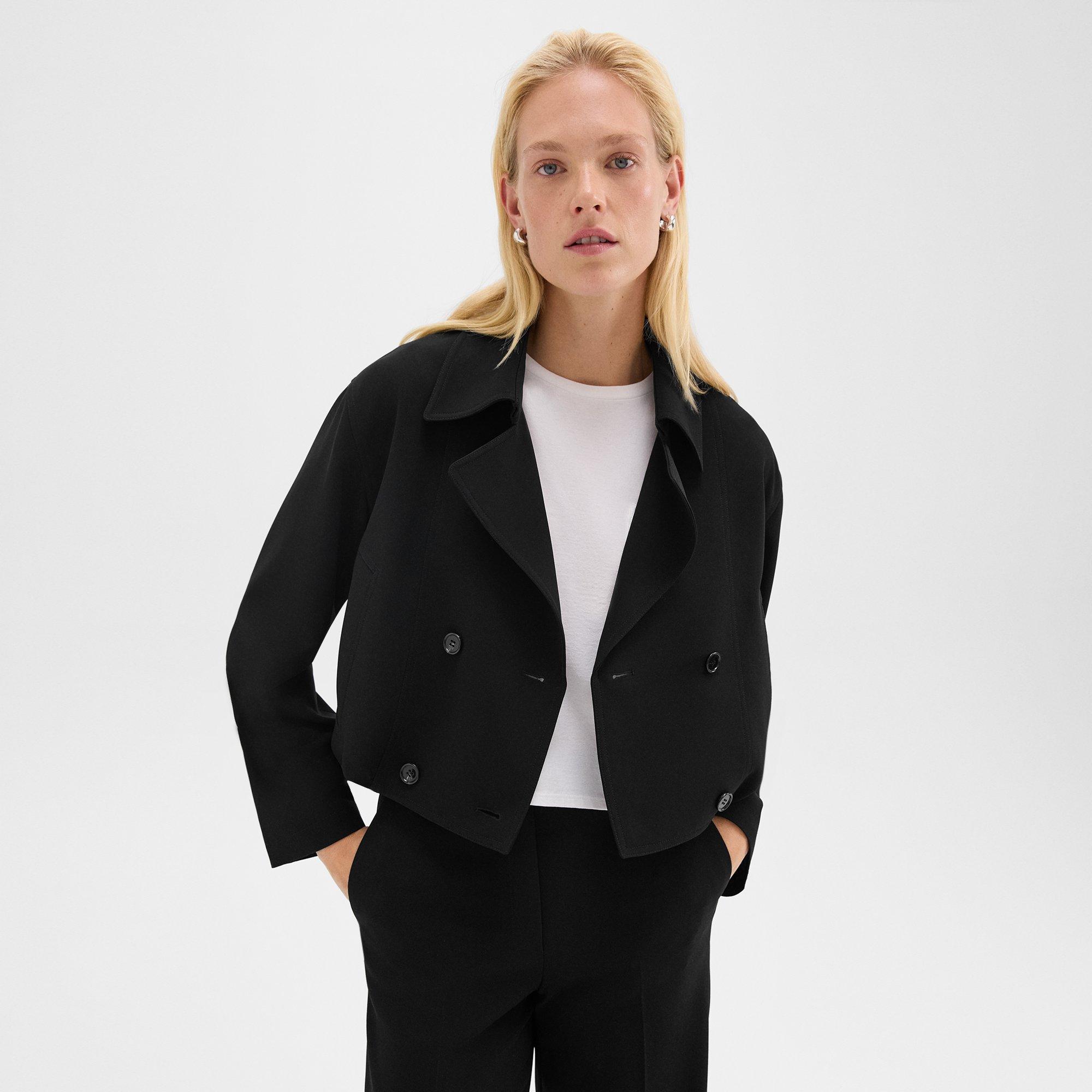 Double-Breasted Crop Trench in Admiral Crepe