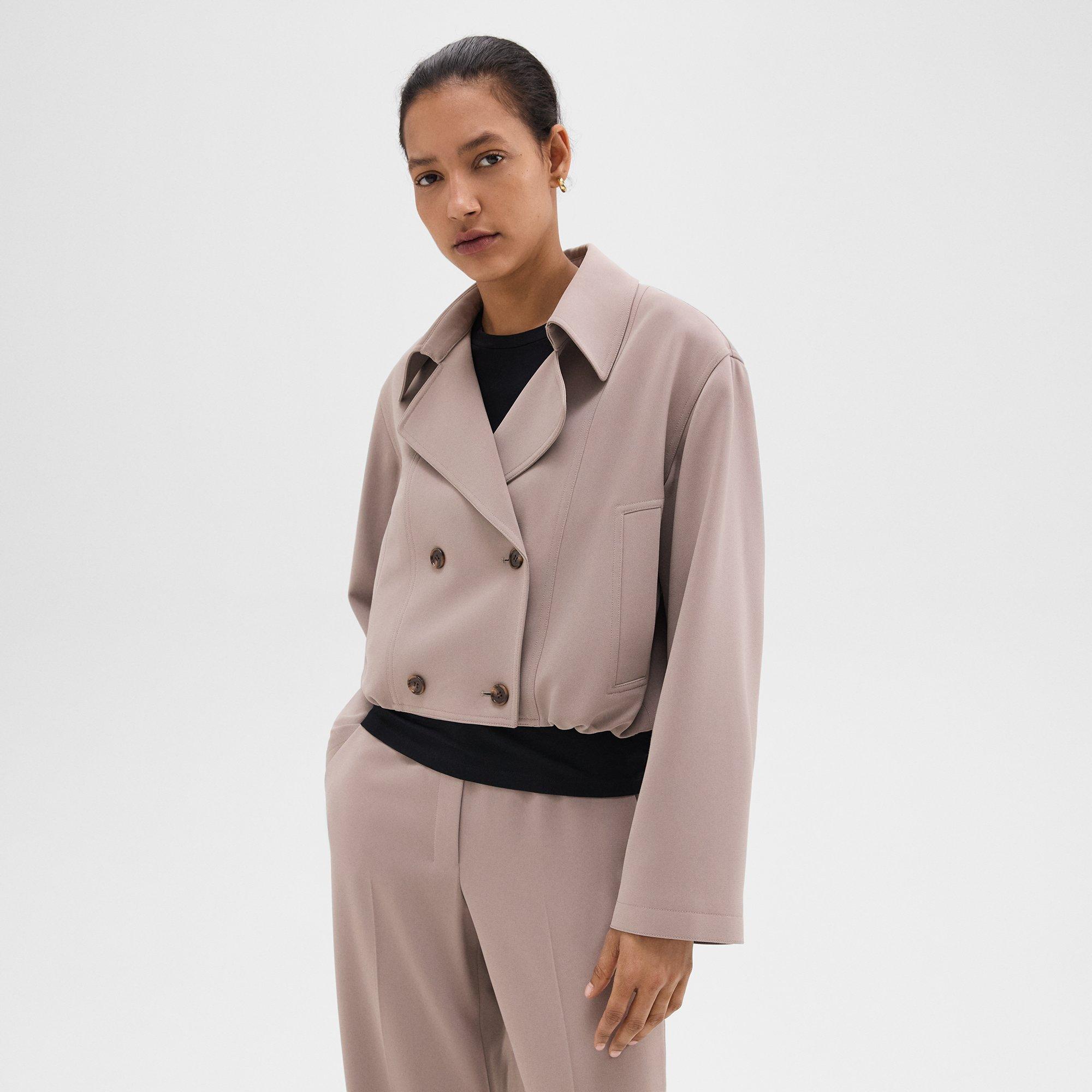 Double-Breasted Crop Trench in Admiral Crepe