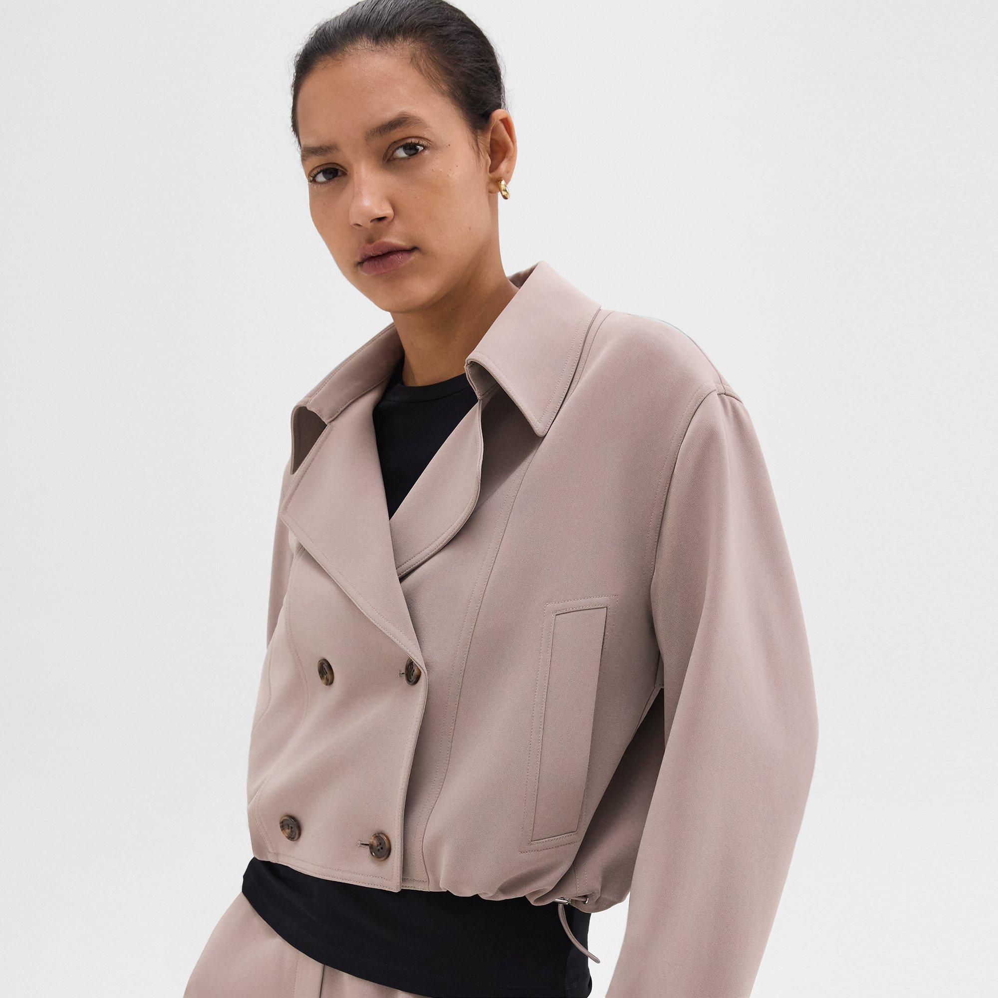 Double-Breasted Crop Trench in Admiral Crepe