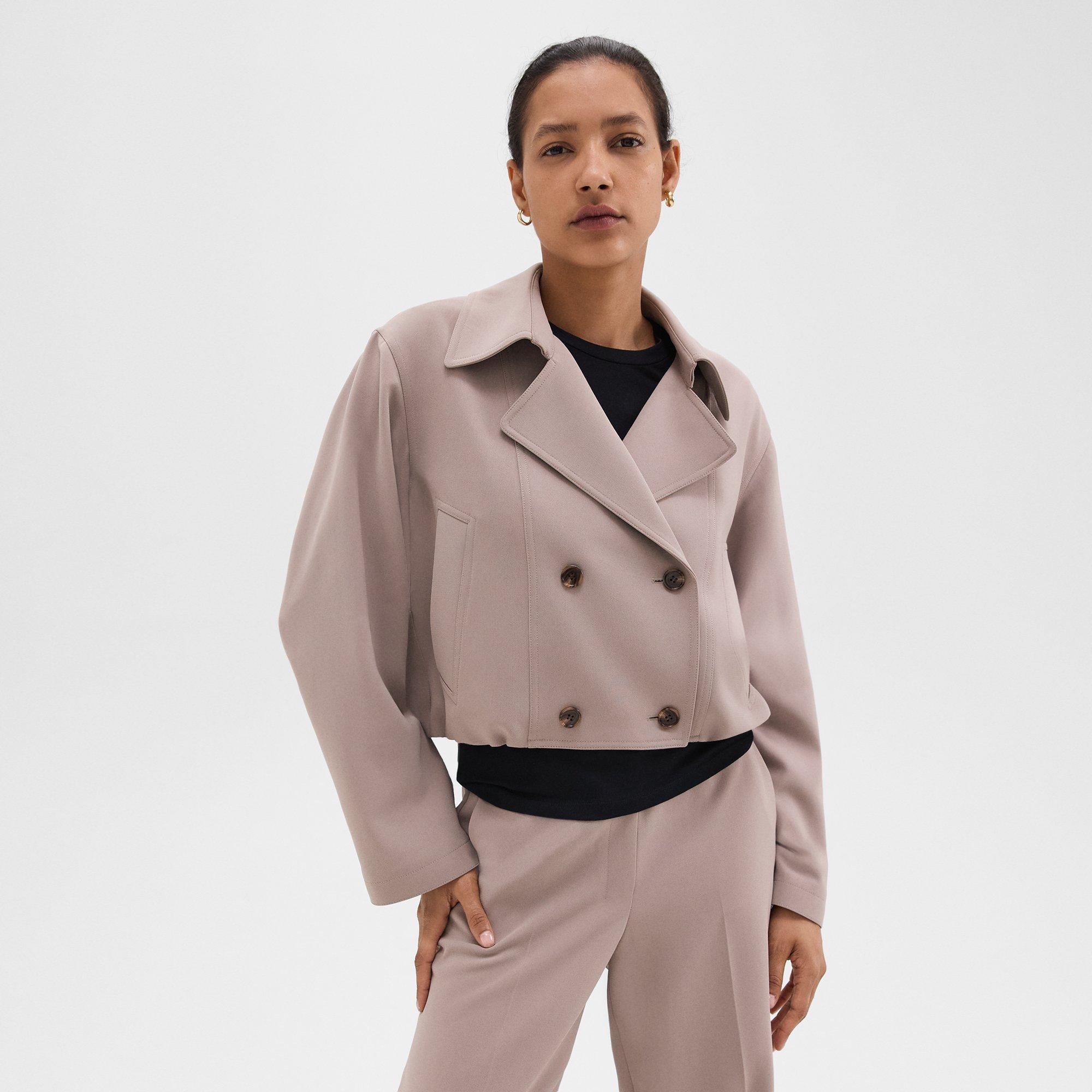 Double-Breasted Crop Trench in Admiral Crepe