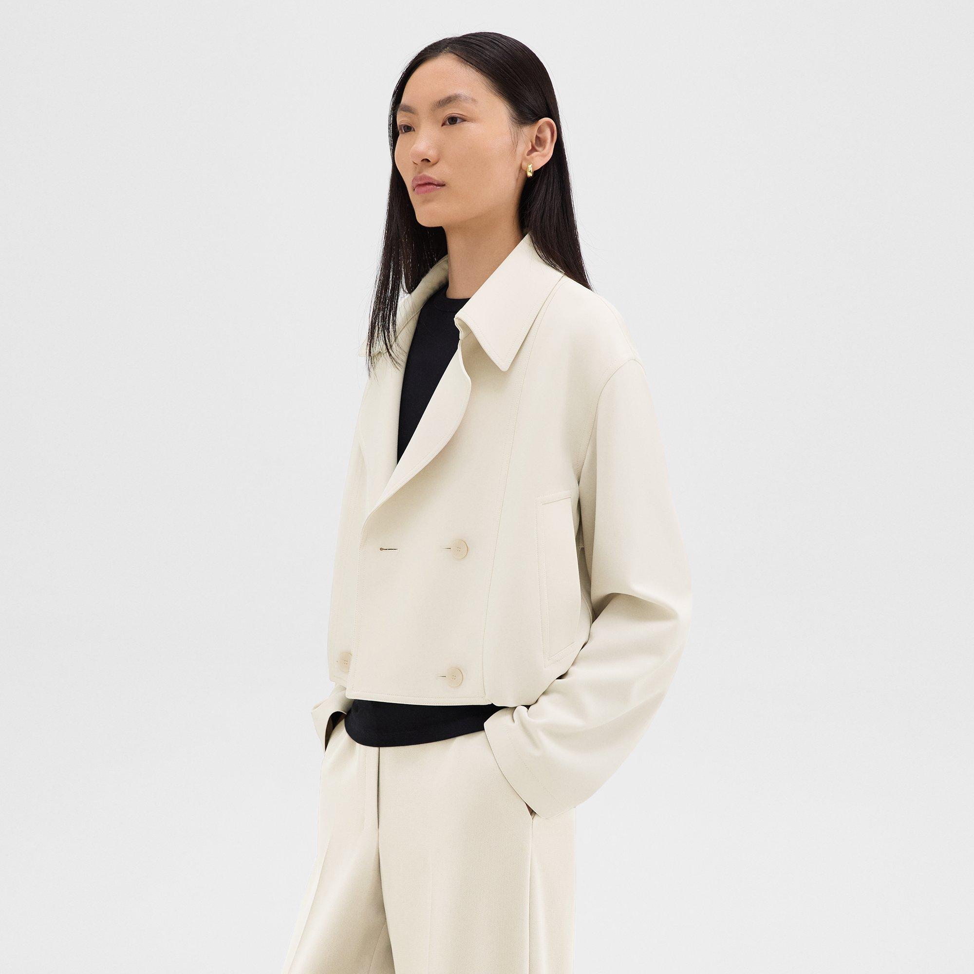 Double-Breasted Crop Trench in Admiral Crepe