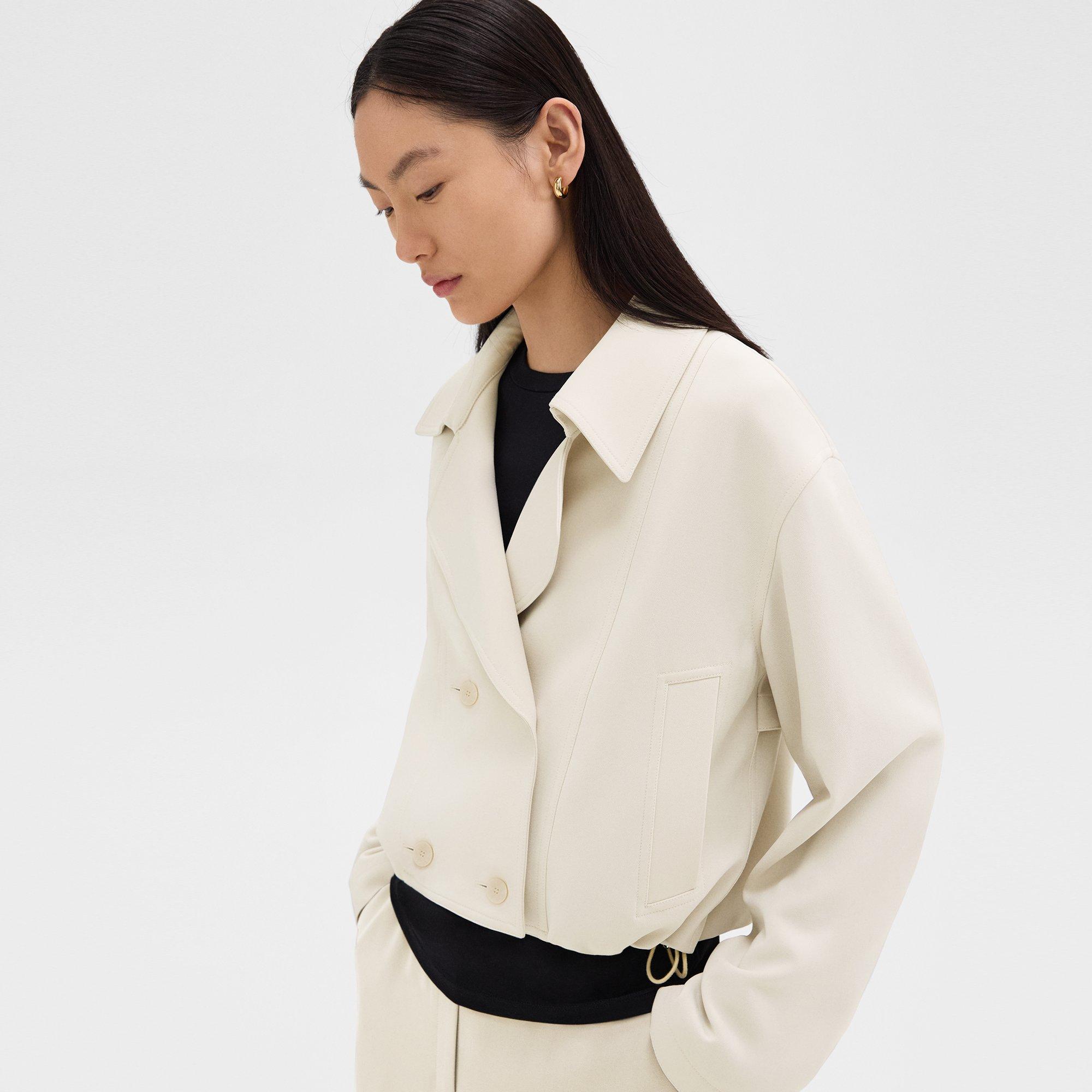 Double-Breasted Crop Trench in Admiral Crepe