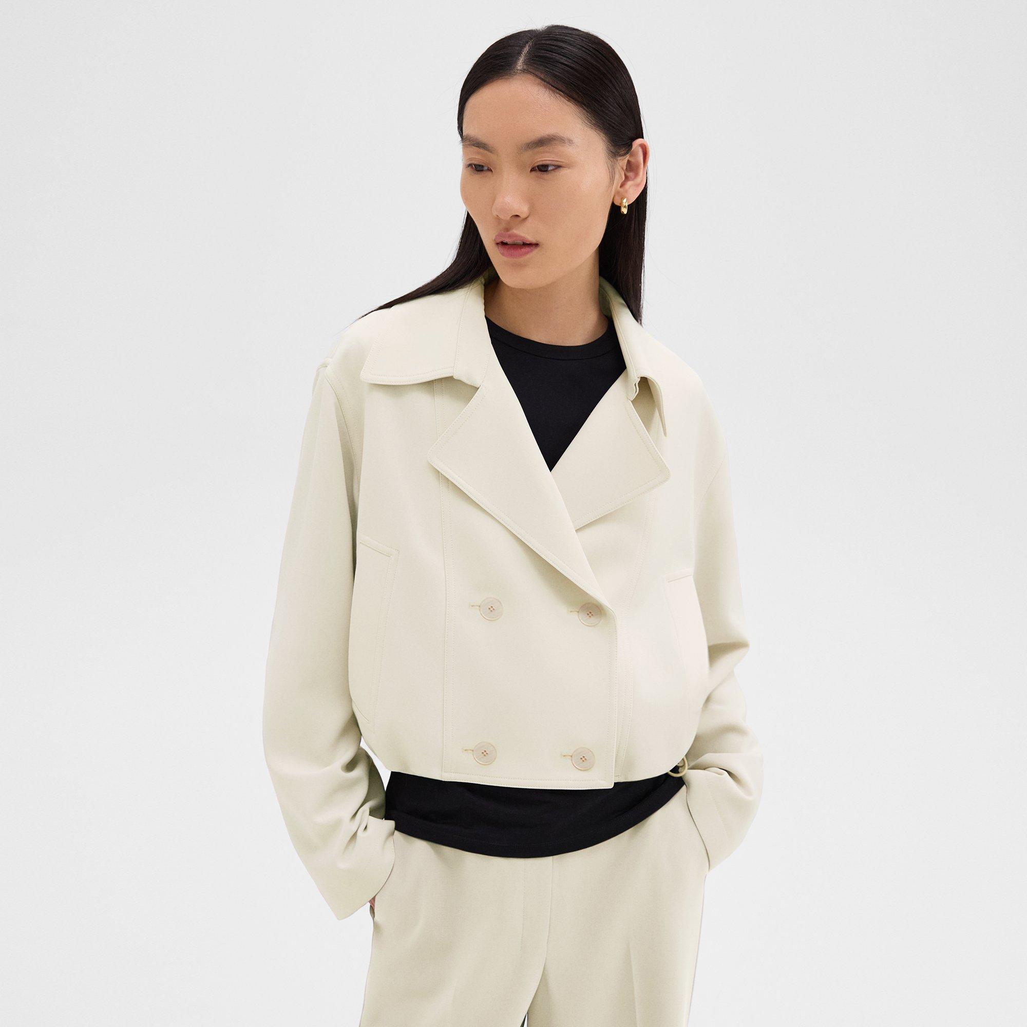 Double-Breasted Crop Trench in Admiral Crepe