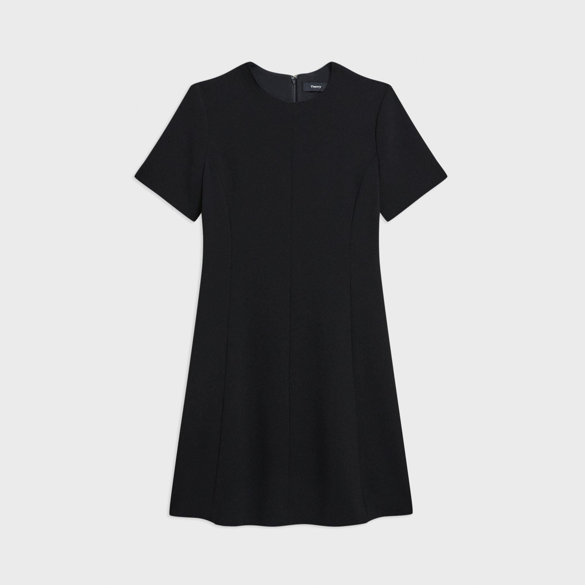 Flared Short-Sleeve Dress in Admiral Crepe