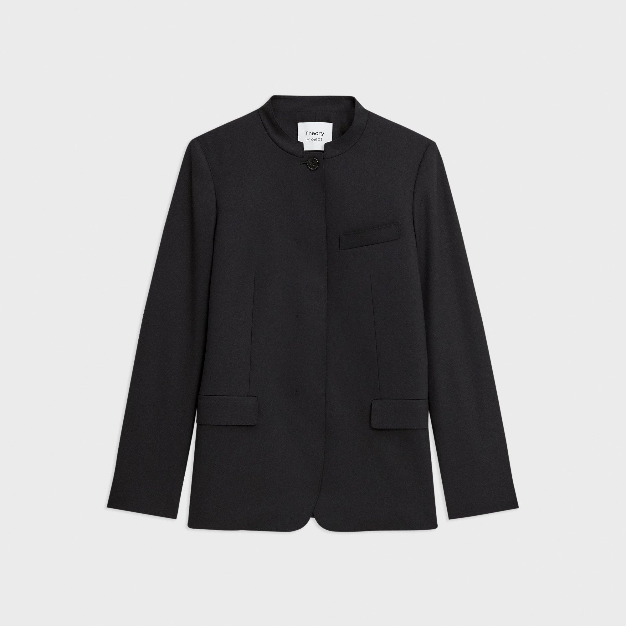 Stand-Collar Blazer in Wool Gabardine