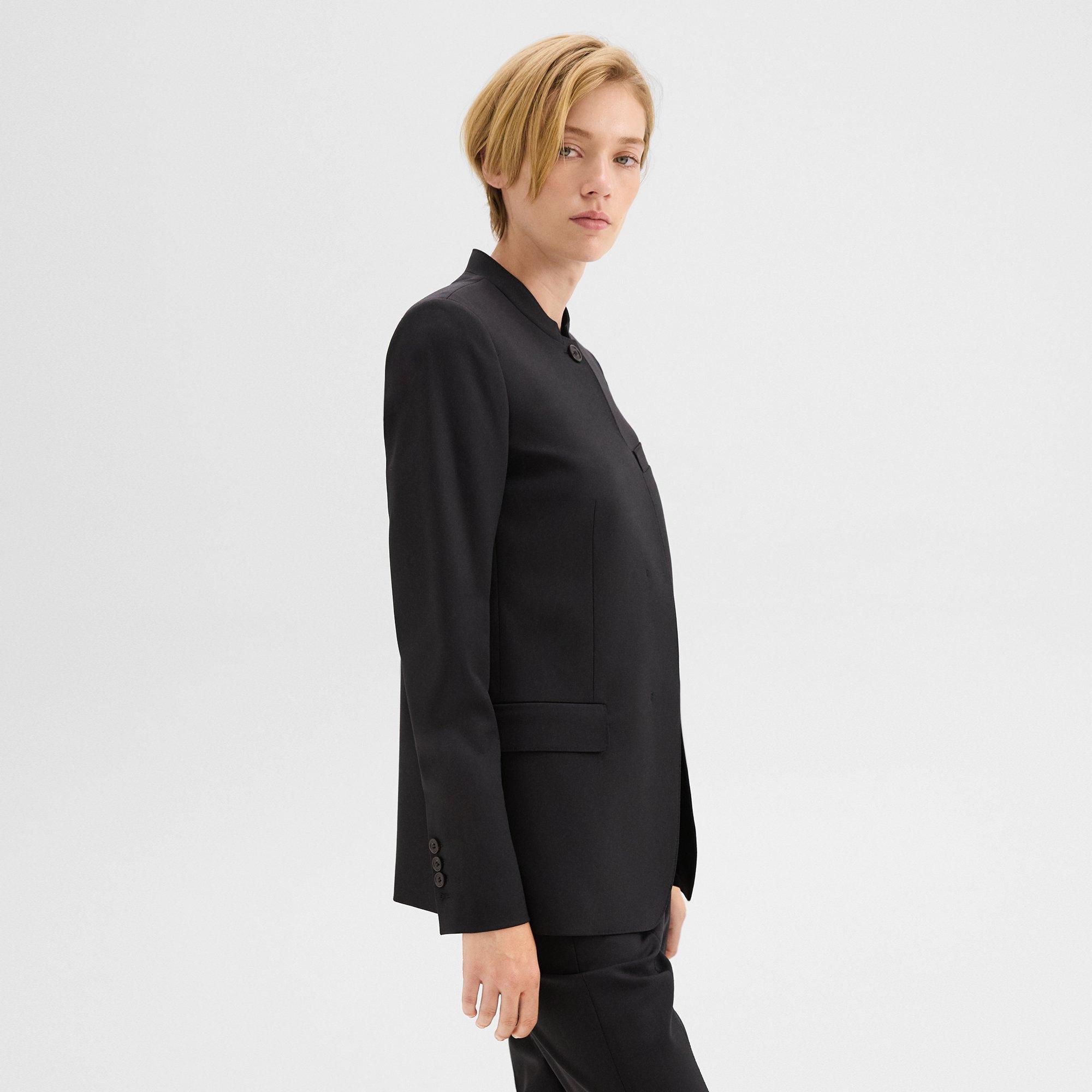 Stand-Collar Blazer in Wool Gabardine