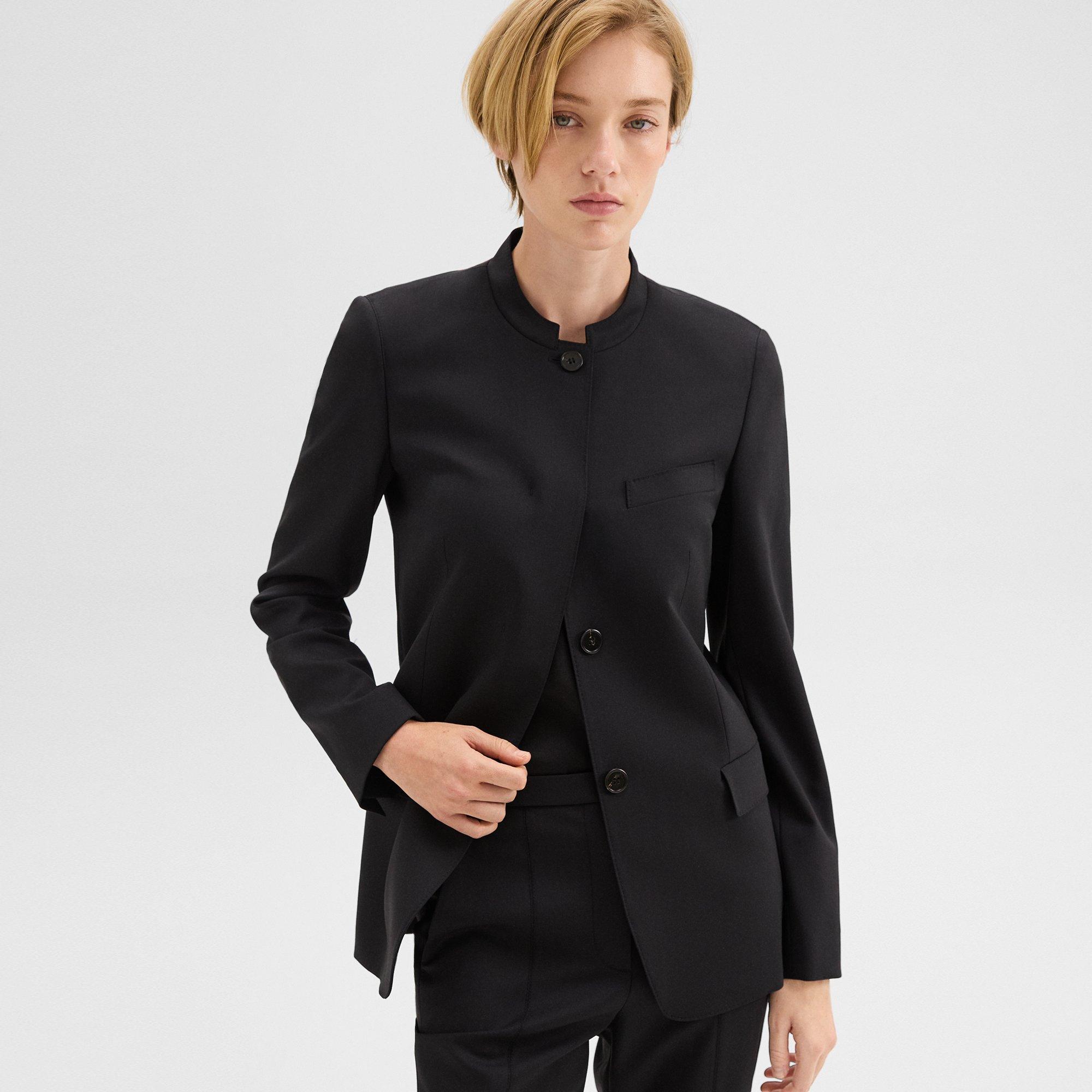 Stand-Collar Blazer in Wool Gabardine