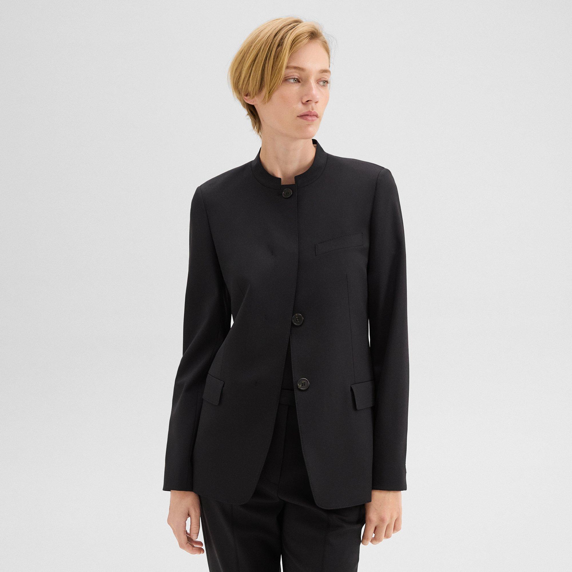 Stand-Collar Blazer in Wool Gabardine