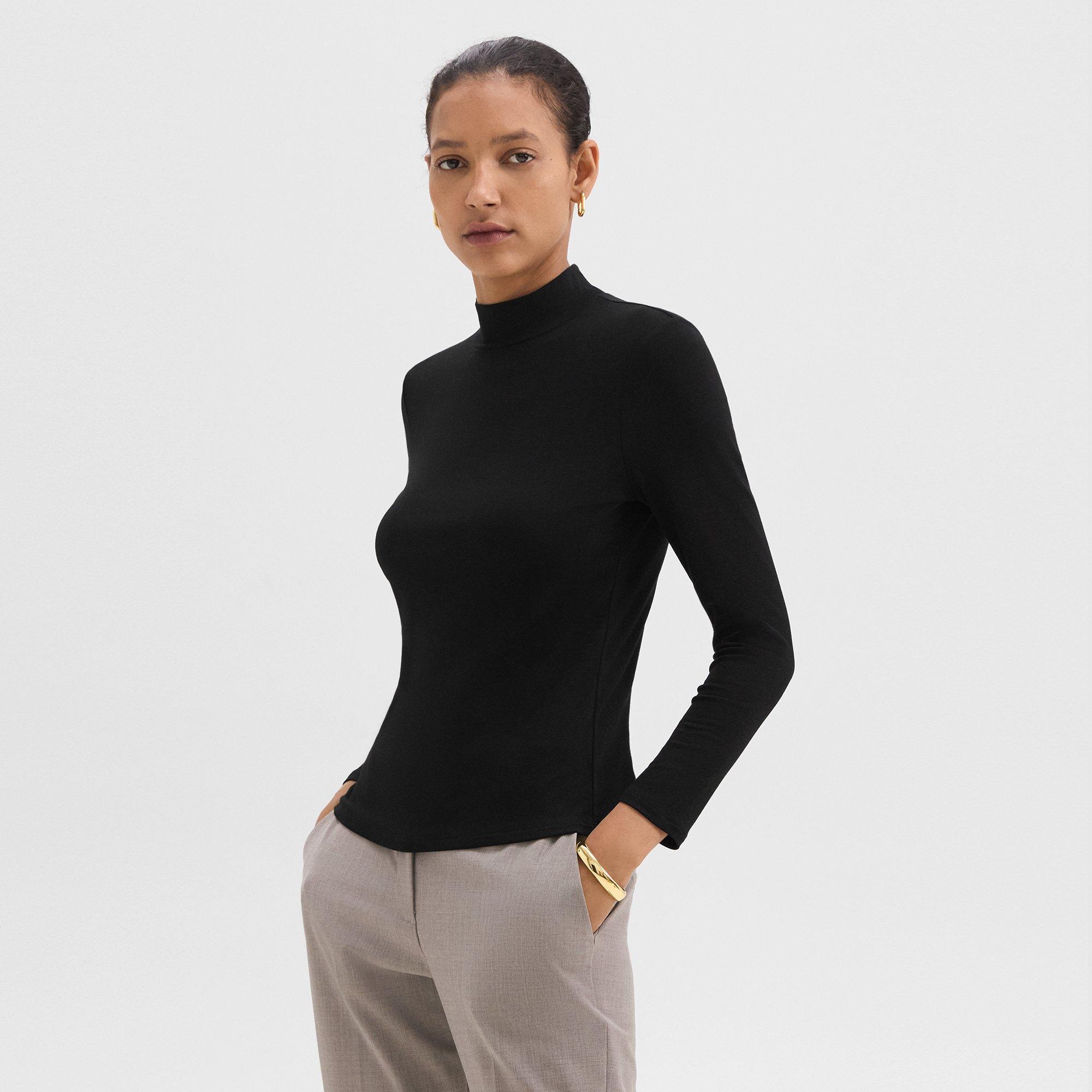 Mock Neck Top in Rib Knit Viscose