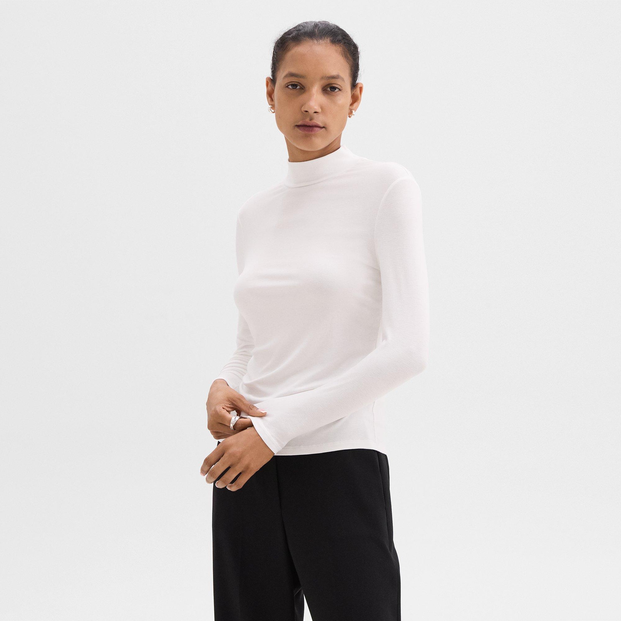 Mock Neck Top in Rib Knit Viscose