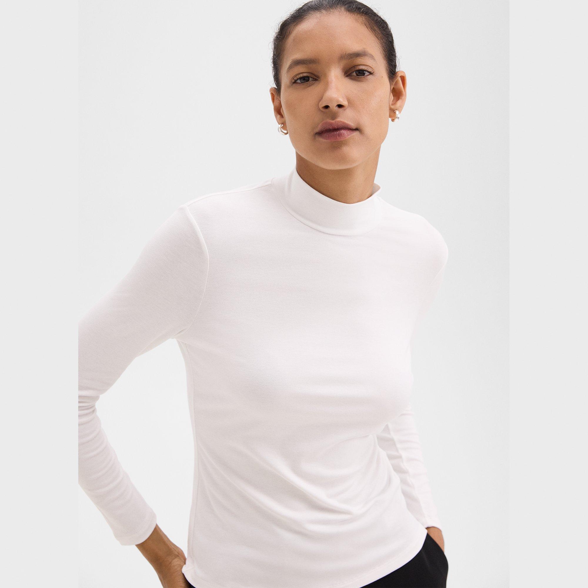 Mock Neck Top in Rib Knit Viscose