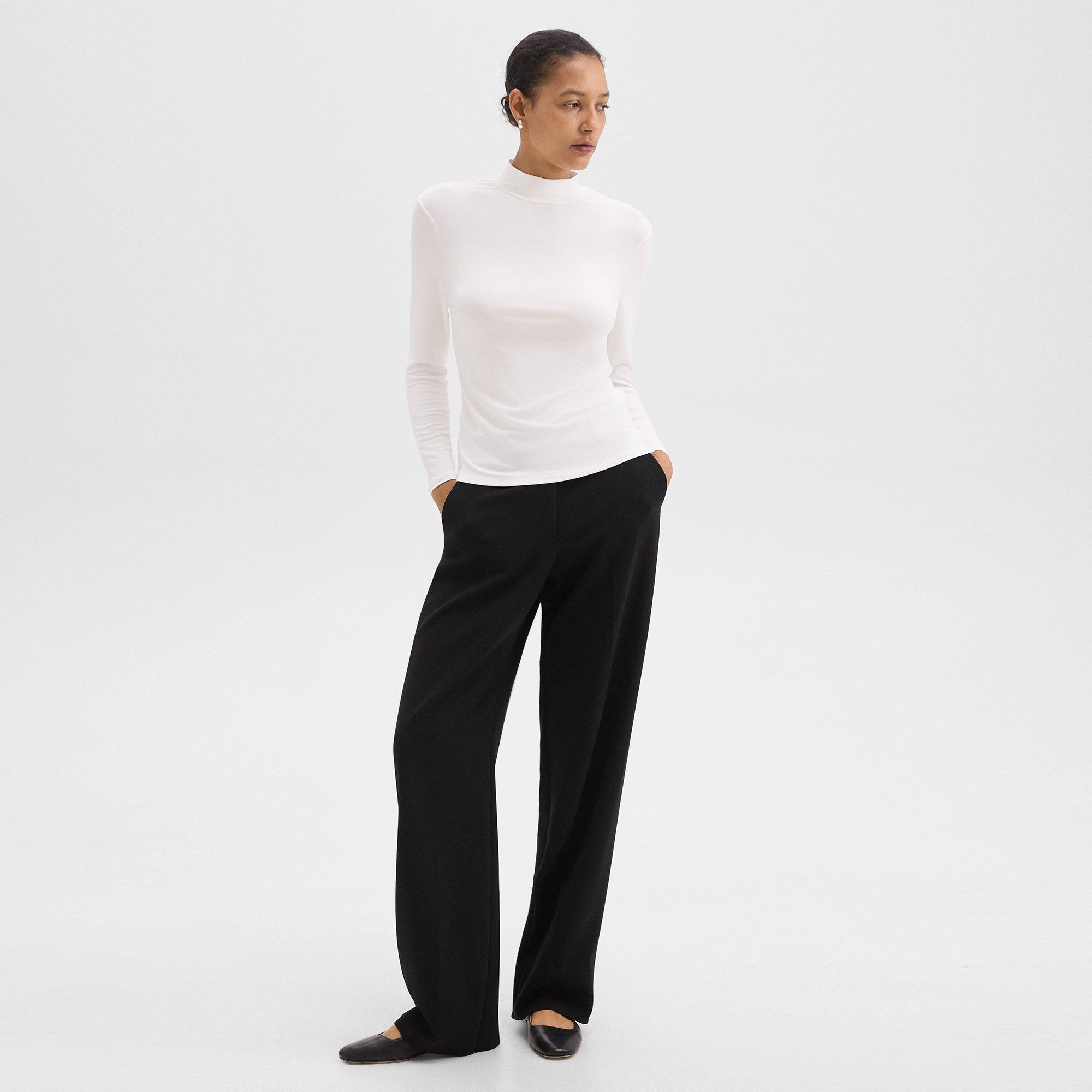 Mock Neck Top in Rib Knit Viscose