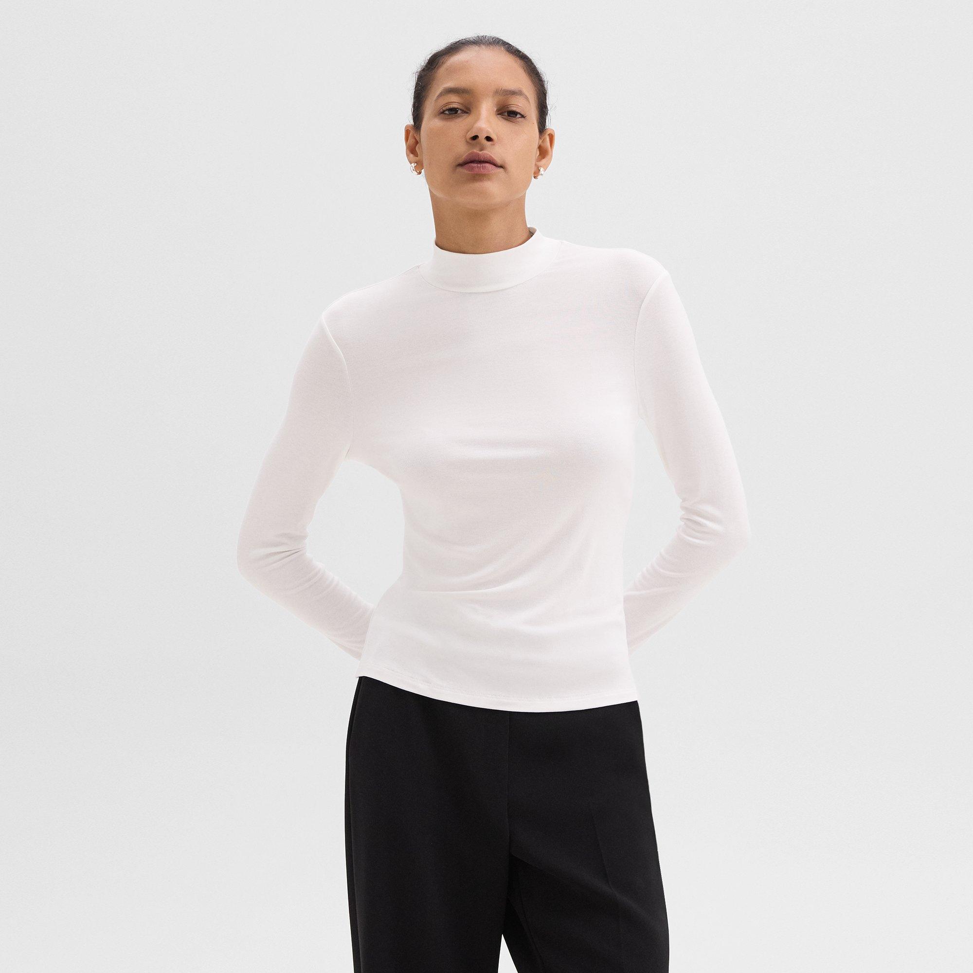 Mock Neck Top in Rib Knit Viscose